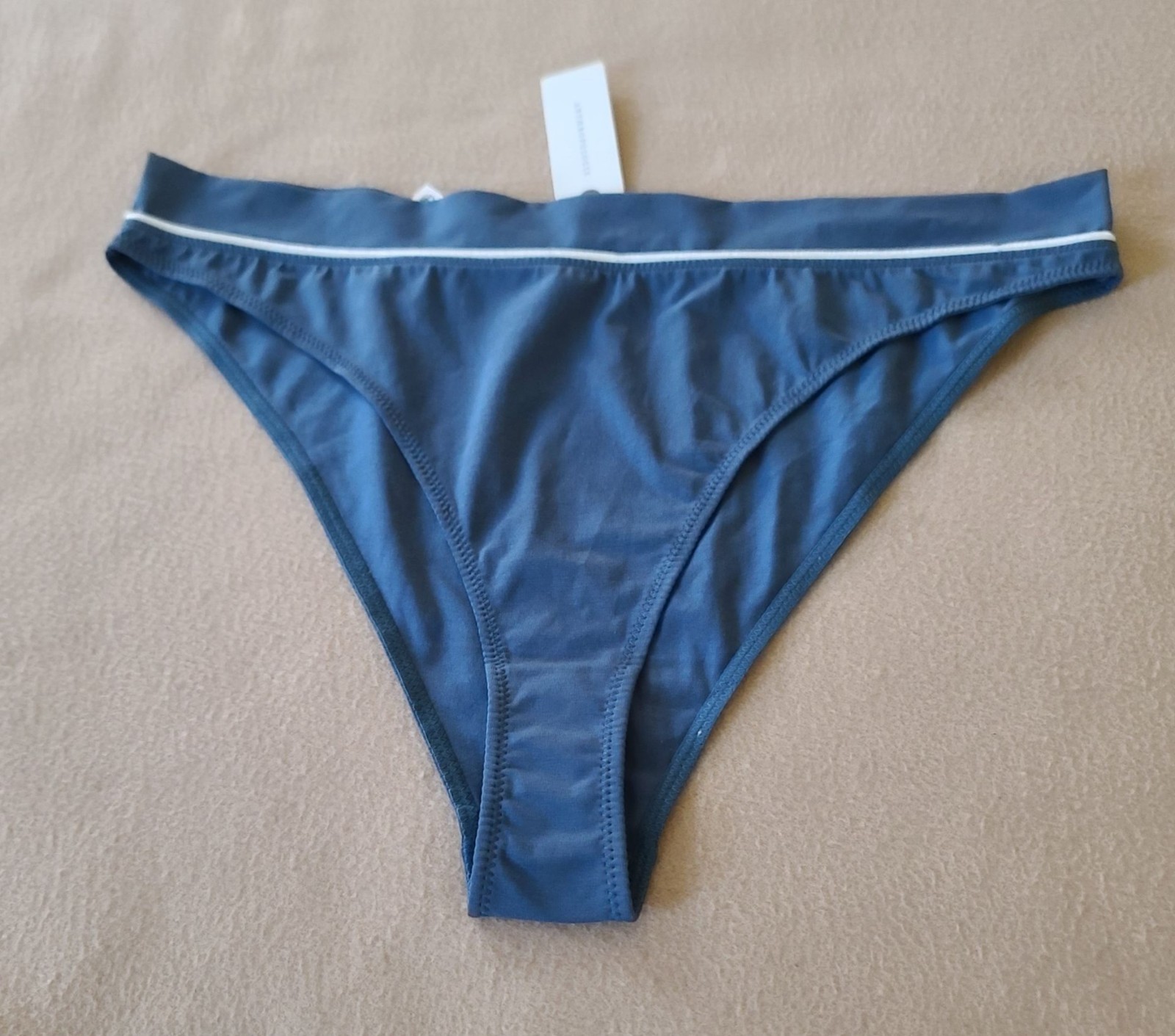By Anthropologie Cotton Bikini Panty Large Blue White Trim Classic Comfort NWT