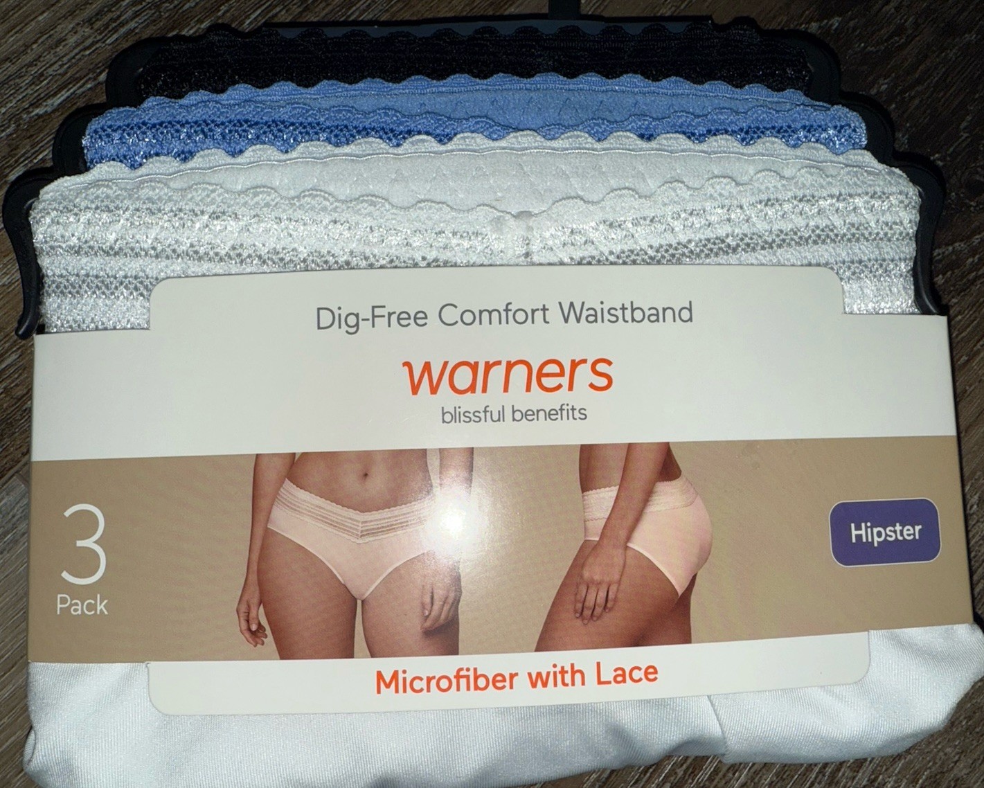 Warners Womens Hipster Underwear Panties Polyester Blend 3-Pair Lace (C) ~ 2XL/9