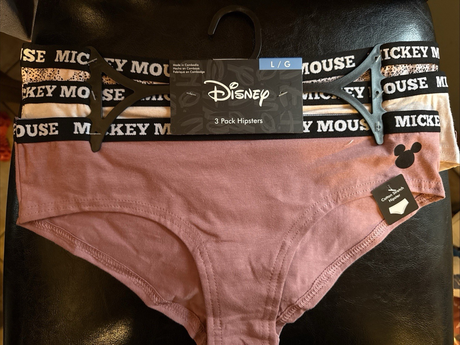 Disney Mickey Mouse 3 Pack Hipster Panties Cotton Stretch Underwear Size Large