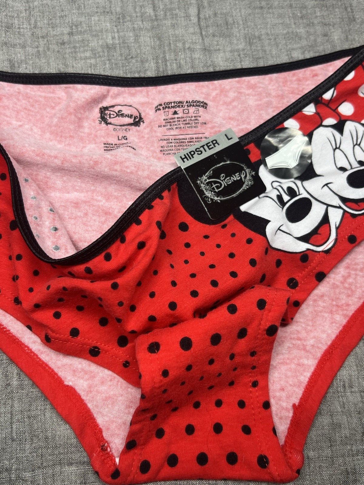 Vintage Disney Mickey Minnie Mouse Hipster Bikini Cotton Stretch Panty L Red