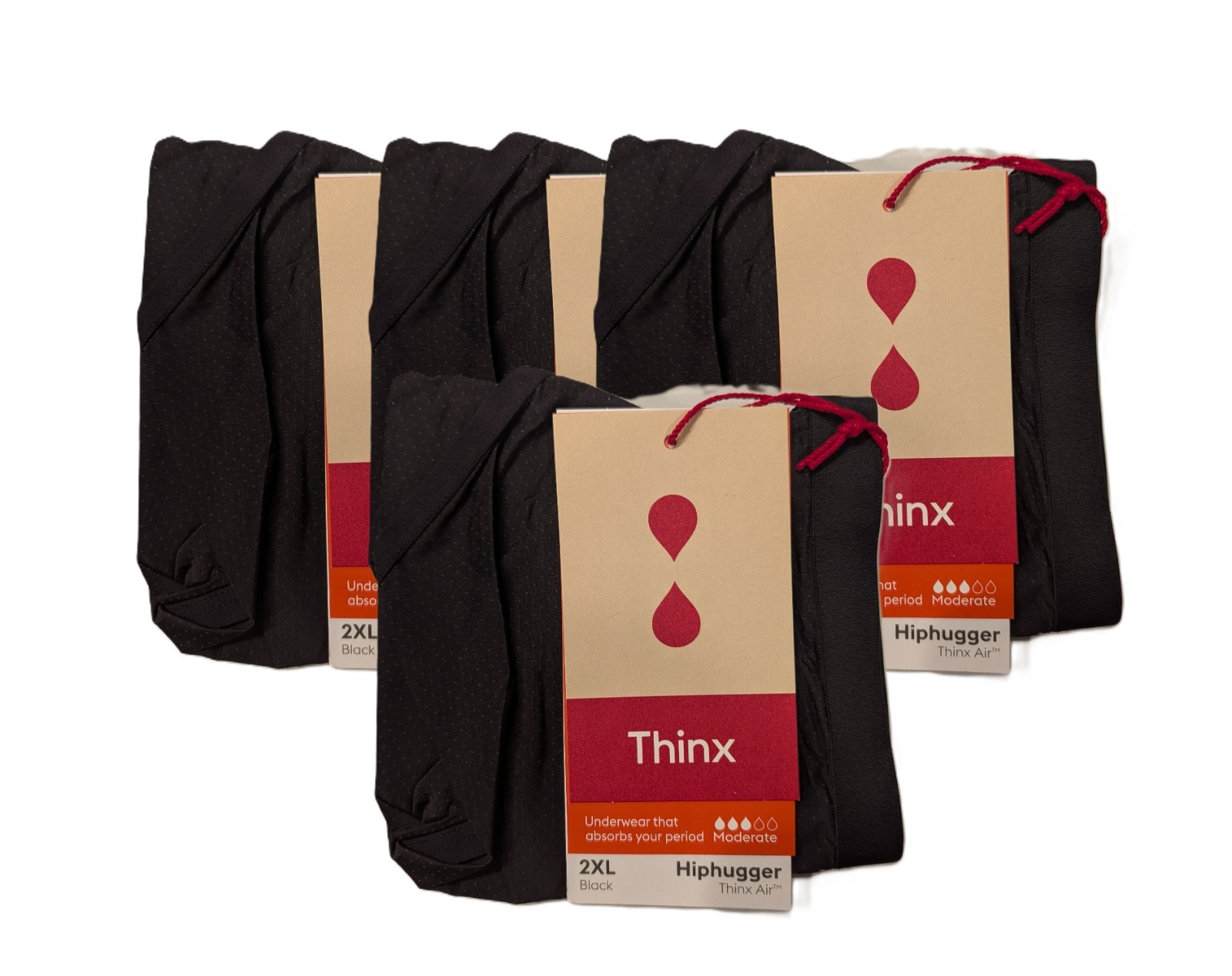 NEW Thinx Air 4-PACK Black Hiphugger Period Panties Underwear 2XL Moderate