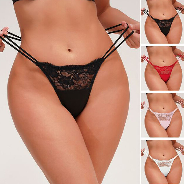 Lot 4 pcs Sexy Ladies Womens Lace Sheer Panties Briefs Thongs G string Intimates