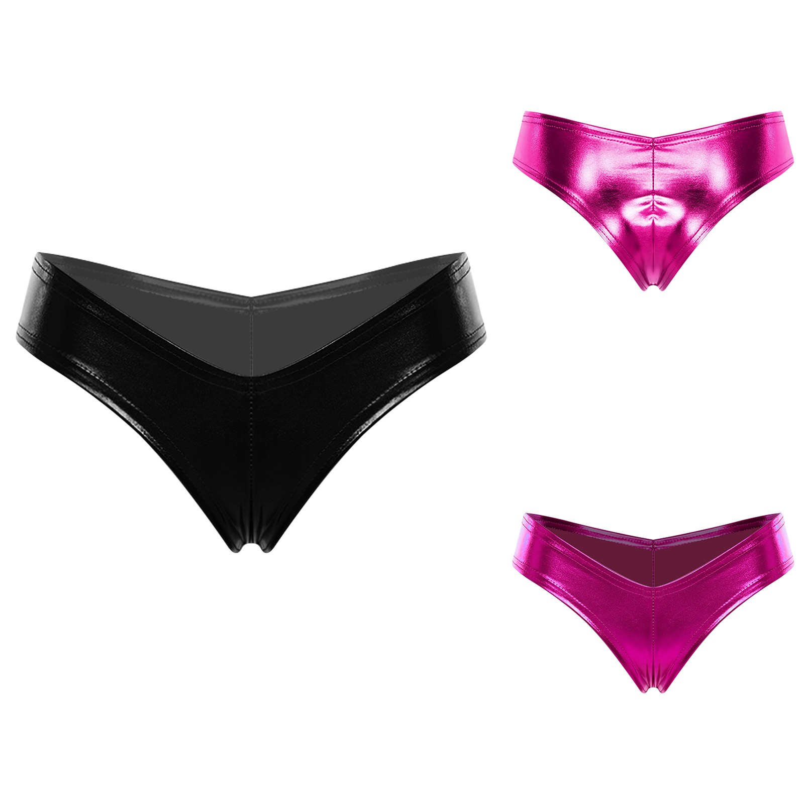 Womens Metallic Glossy Thong Underwear Lingerie Panties Nightclub Underpants