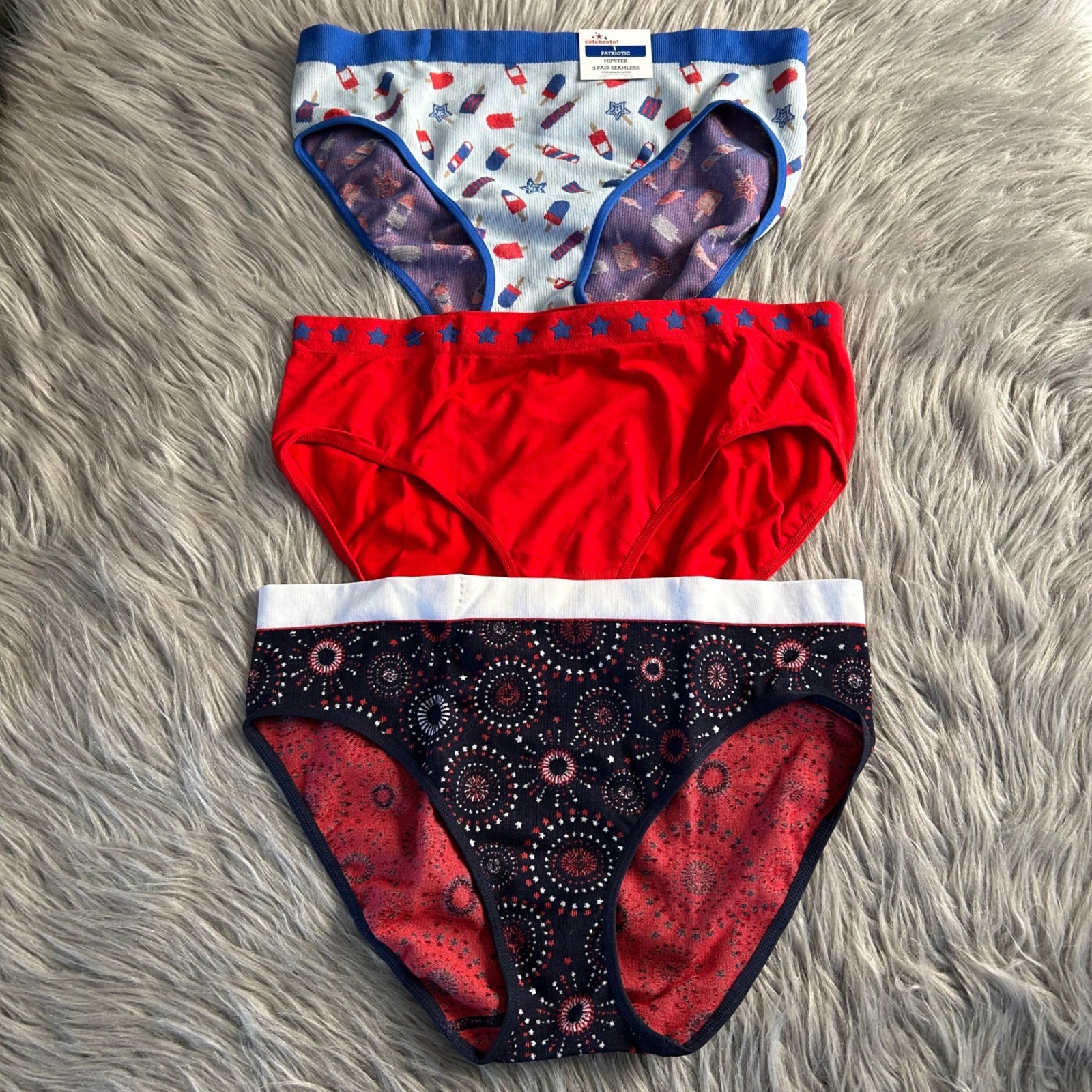 Celebrate Patriotic Fourth Of July Hipster Panties Women Size XL 16-18 Seamless
