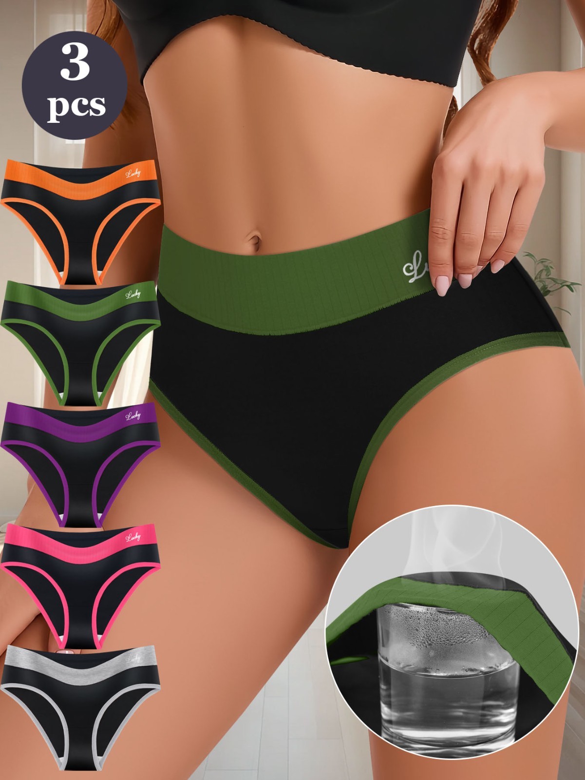 3 Pack Mid Rise Colorblock Thong Panties – Breathable Milk Silk Comfort S-2XL