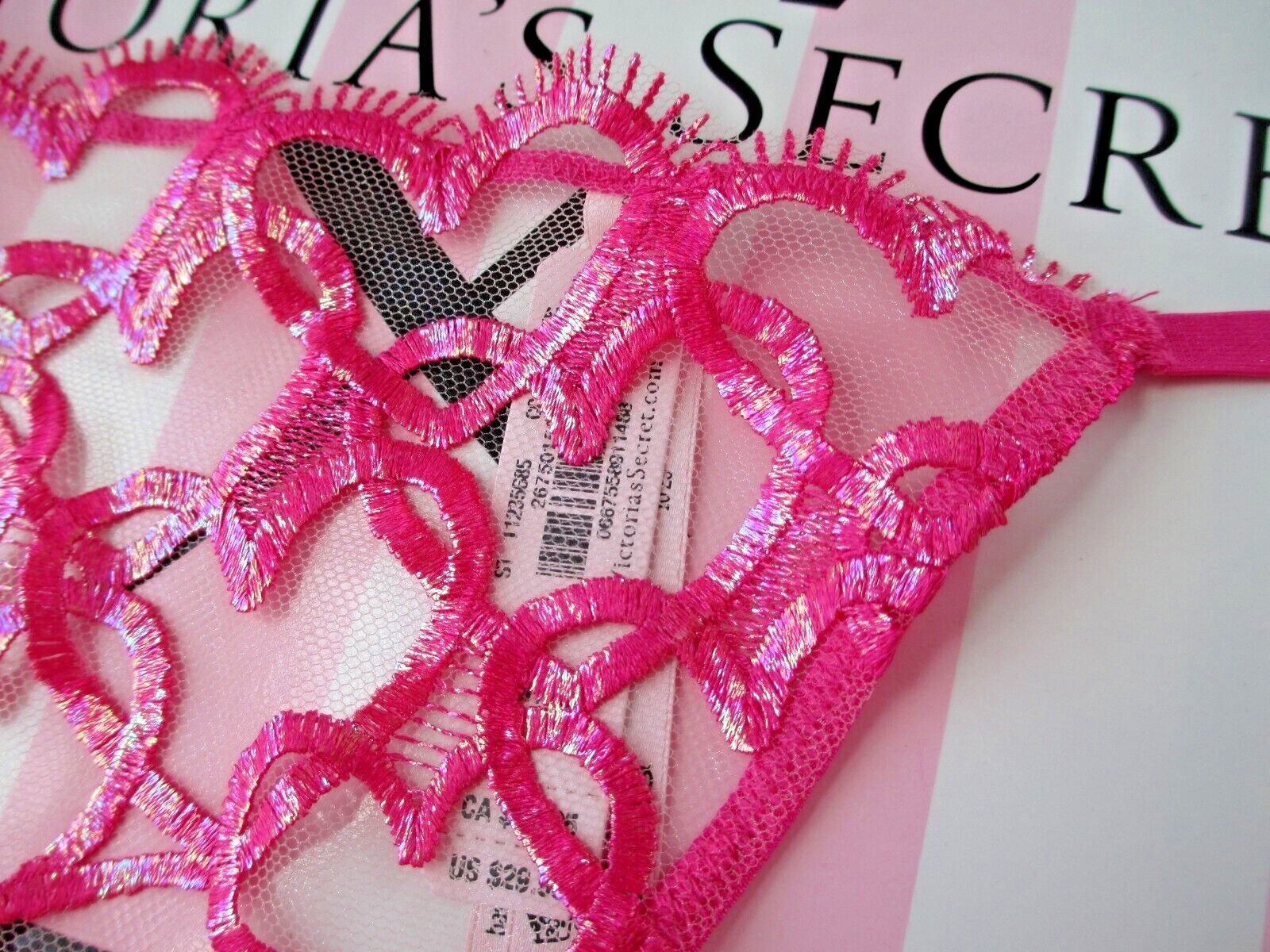 VICTORIA’S SECRET DREAM ANGELS Pink Heart Embroidery V-String Thong Panty S M L