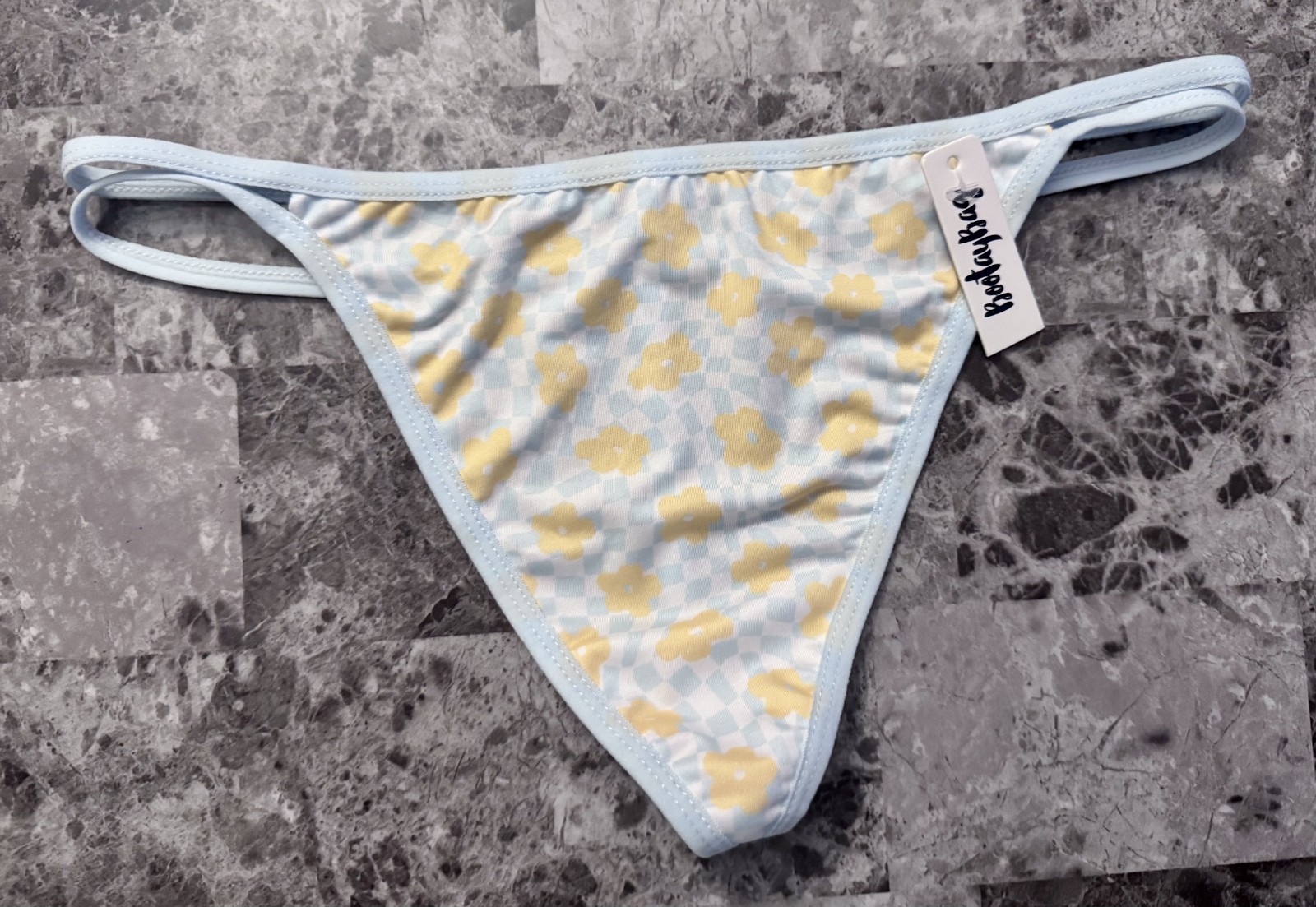 NWT BOOTAYBAG MEDIUM SMOOTH BLUE YELLOW FLORAL STRAPPY V STRING PANTIES