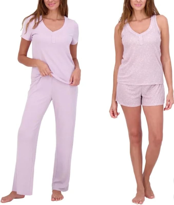 Live 2 Lounge Women’s 4 Piece Pointelle Lounge Wear Pajama Set, Purple, 2X-Large