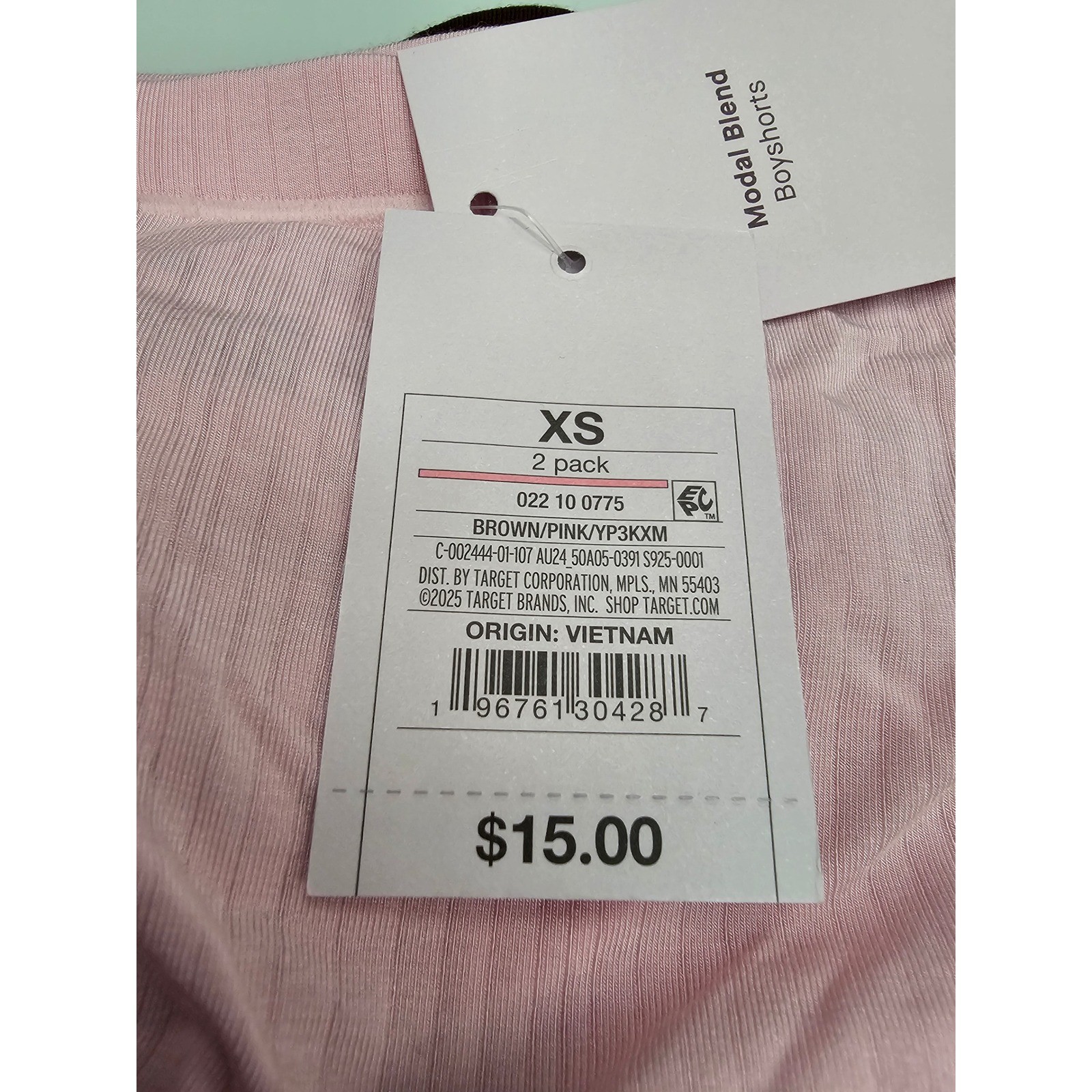 Auden Modal Blend Boyshorts 2 Pack Pink Brown Ribbed Panties XS 022100775