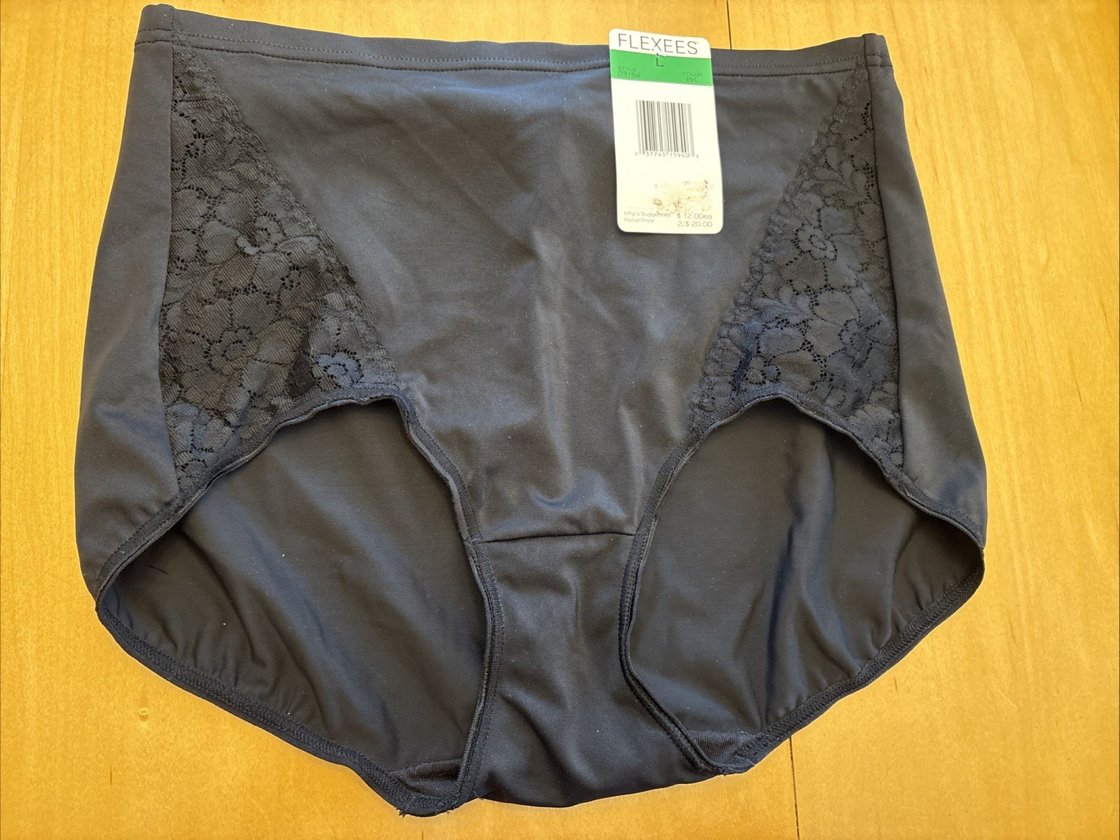 Flexees Style 03154 Black Size L Slimming Brief NWT
