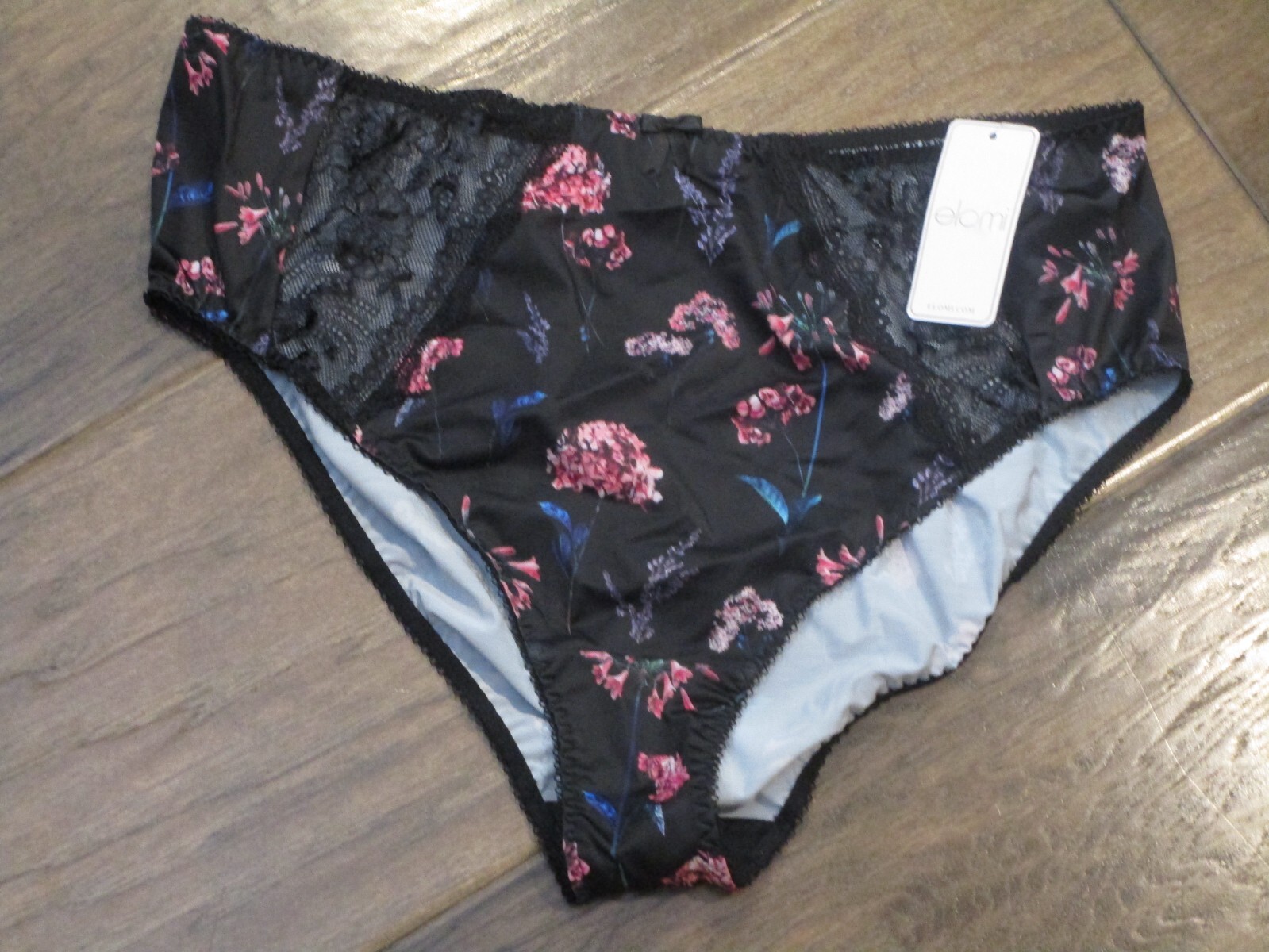 ELOMI MORGAN FULL BRIEF PANTIES IN MOONLIGHT MEADOW BLACK SIZE XL NEW