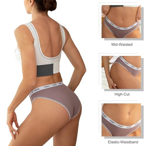 Cotton Underwear High Cut Bikini for Women Small 6pcs-black/Light Blue/Purple