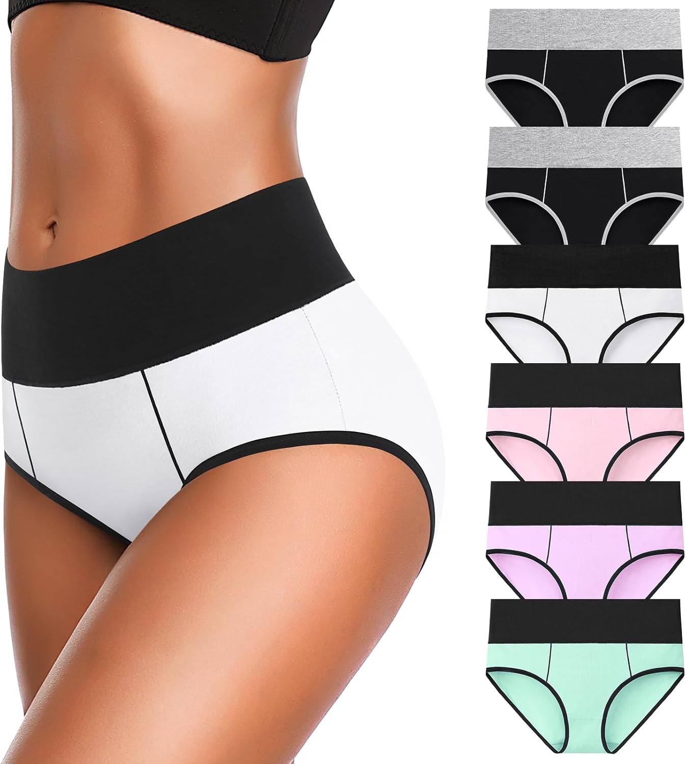 Womens Cotton High Waist Full Coverage Briefs Soft Stretch Breathable Panties