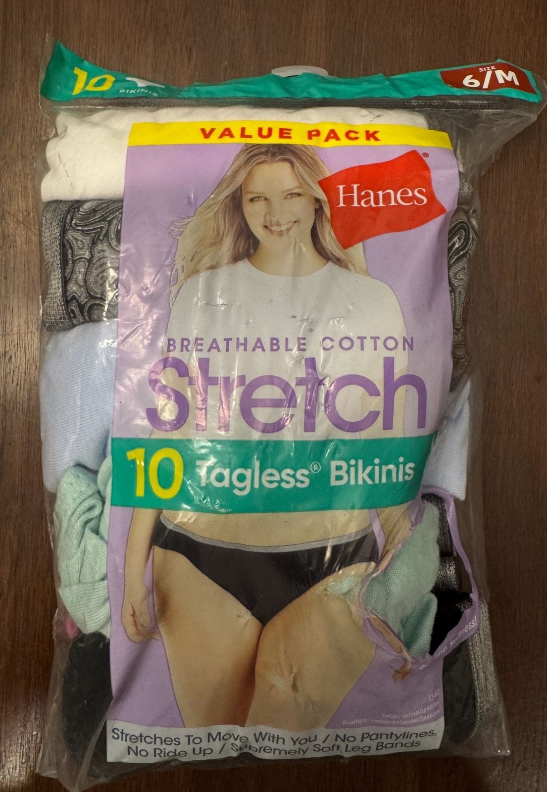 Hanes Women’s Breathable Cotton Stretch 10-Pack Tagless Bikini Panties, Size 6/M