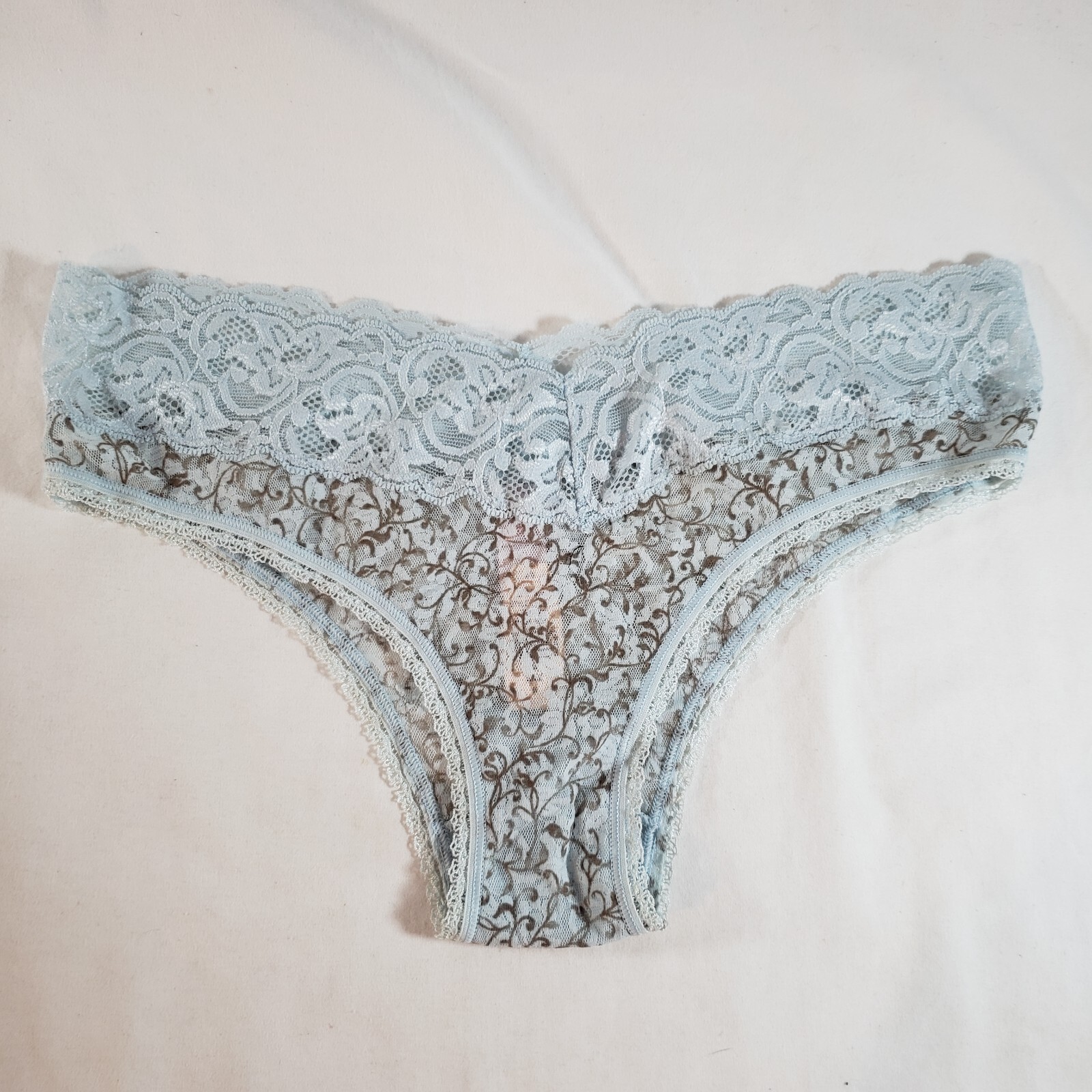 Victoria’s Secret Angels Brazilian Medium Blue Brown Floral Lace Sheer