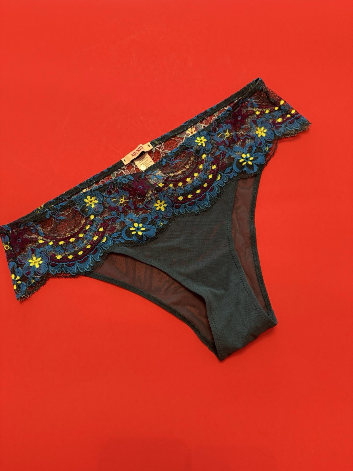 Adore Me Women’s Bikini Panties M Black/Blue/Yellow/Purple Lace Floral Sheer