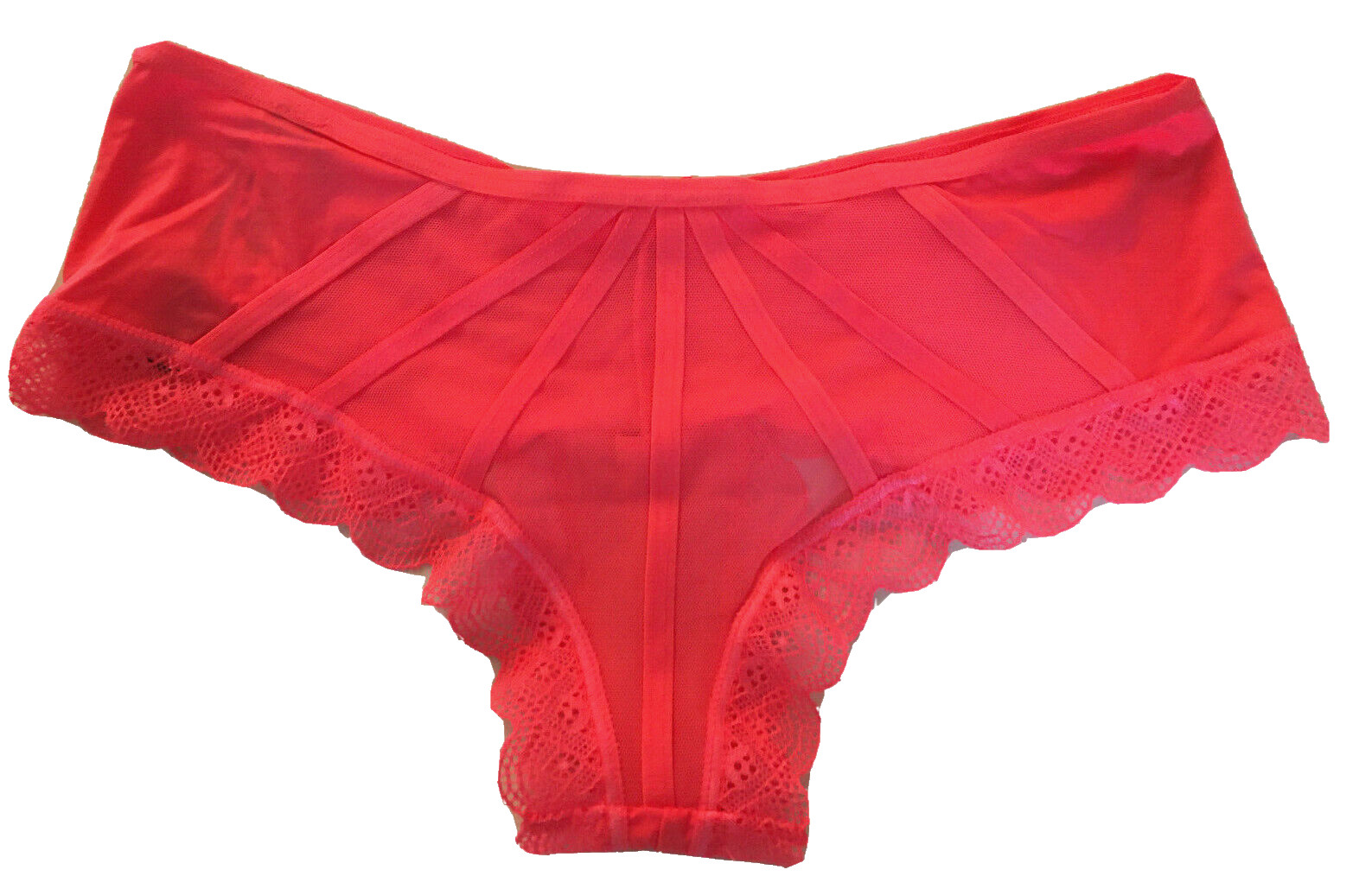 Victorias Secret Cheeky Panties Size S Neon Peach (07WW) Strappy Mesh Back Lace