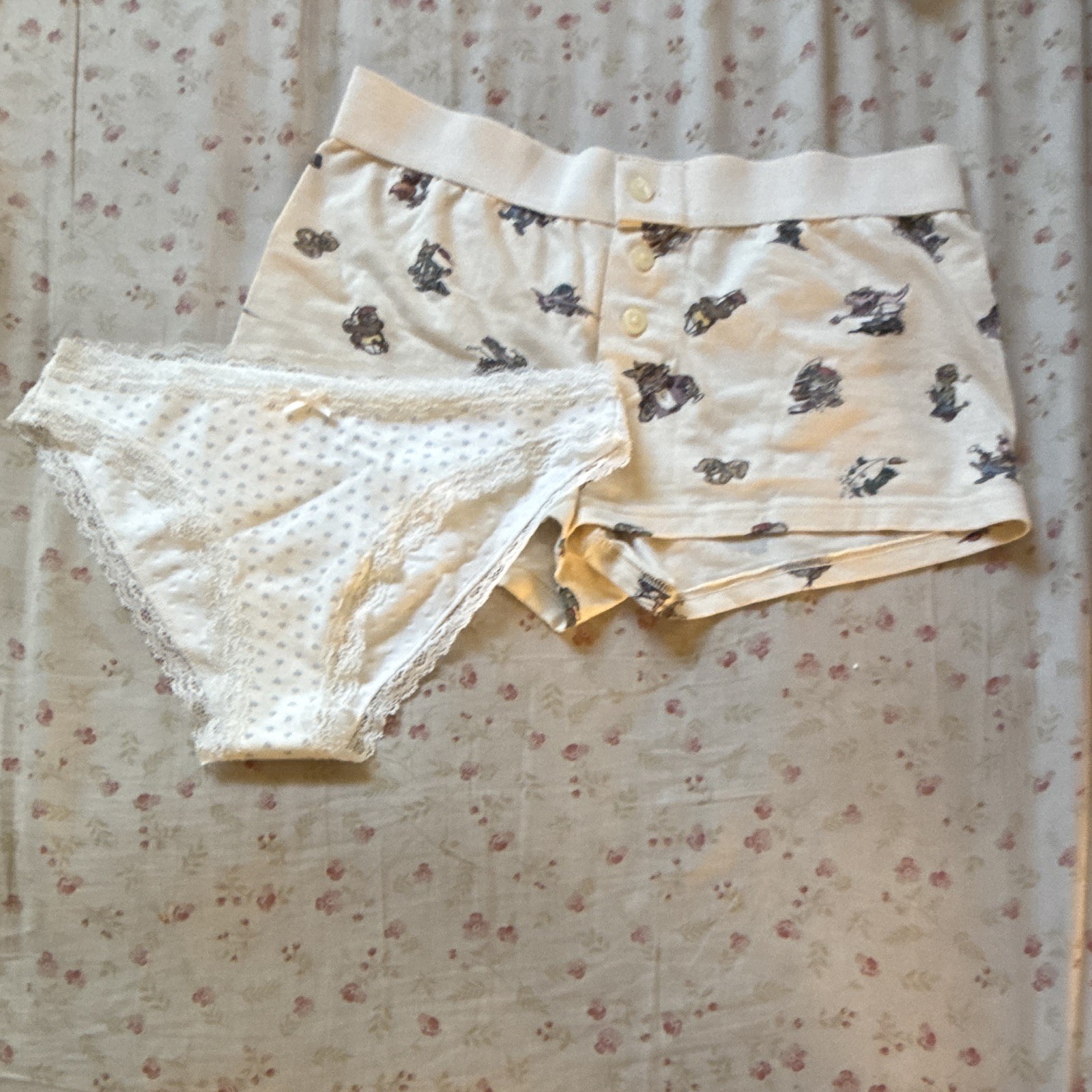 Women’s White Lace Trim Polka Dot Panties 2-Pack Bikini & Boyshort Set