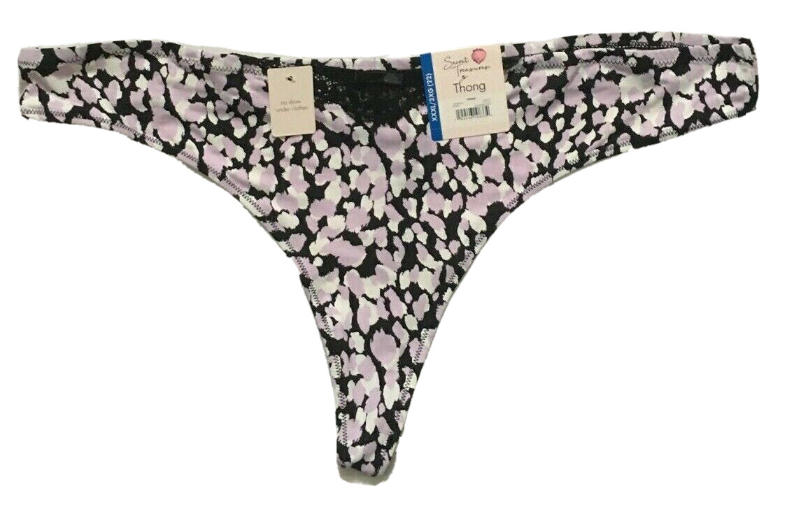 Animal Lilac Leopard Thong Panties Size 2X(20) No Show Under Clothes Lace Inset