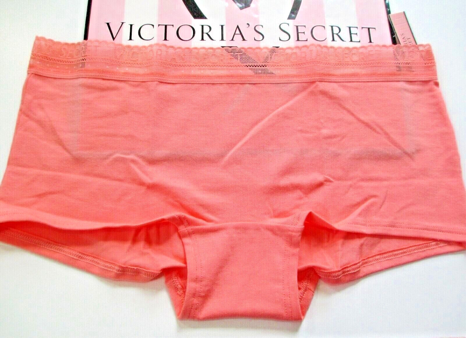 VICTORIA’S SECRET Cotton Boyshort Panty XL Orange NWT Mesh Trim VS Shortie