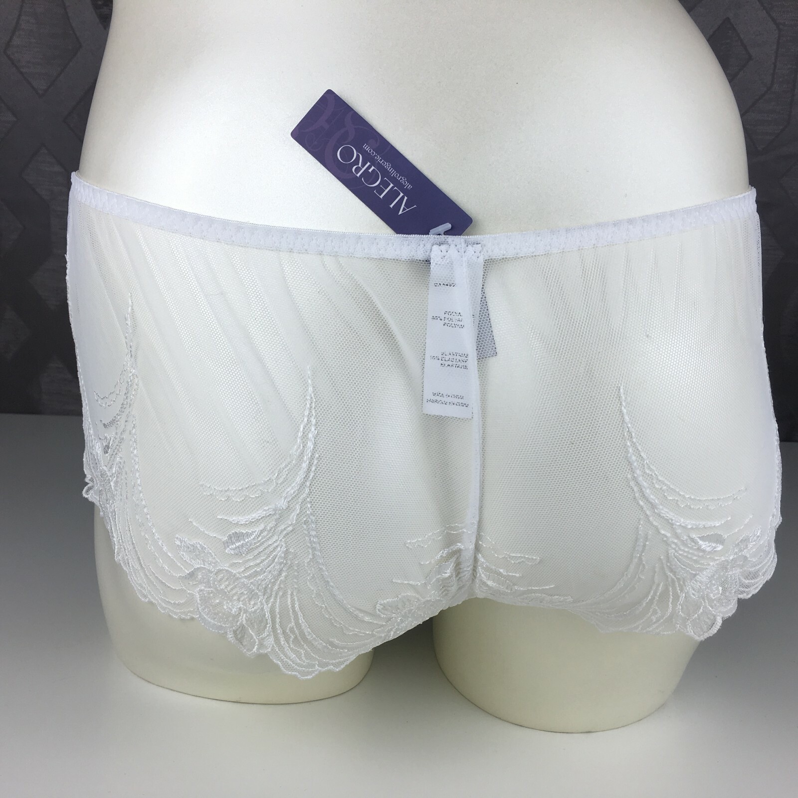 ALEGRO White Embroidered Sheer Hipster Boyshort Panty Lingerie – 9006B