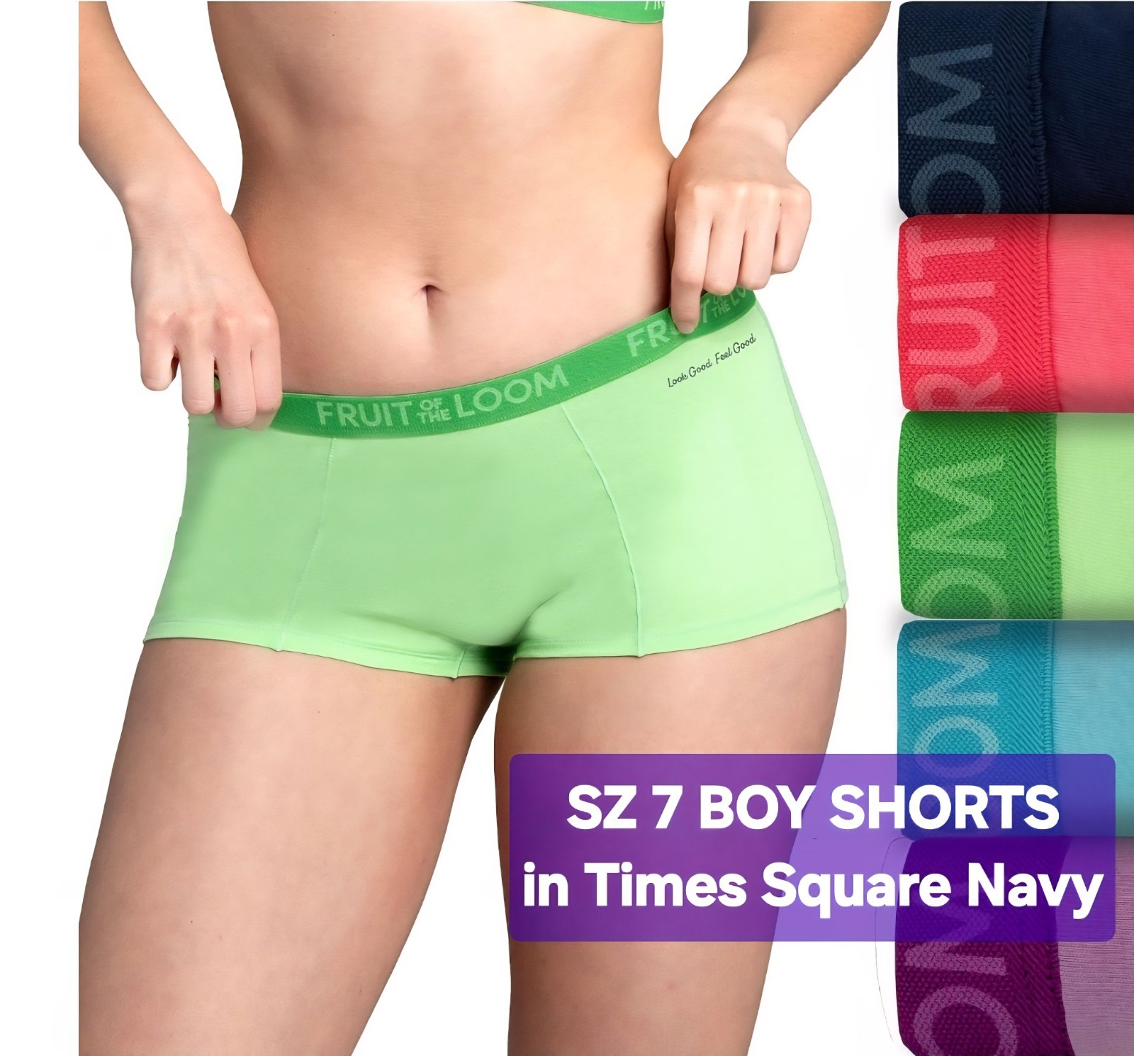SZ 7 Fruit of the Loom SIGNATURE ENERGIZE BOY SHORTS 6PK 94%Cot/6%Spandex+Gift
