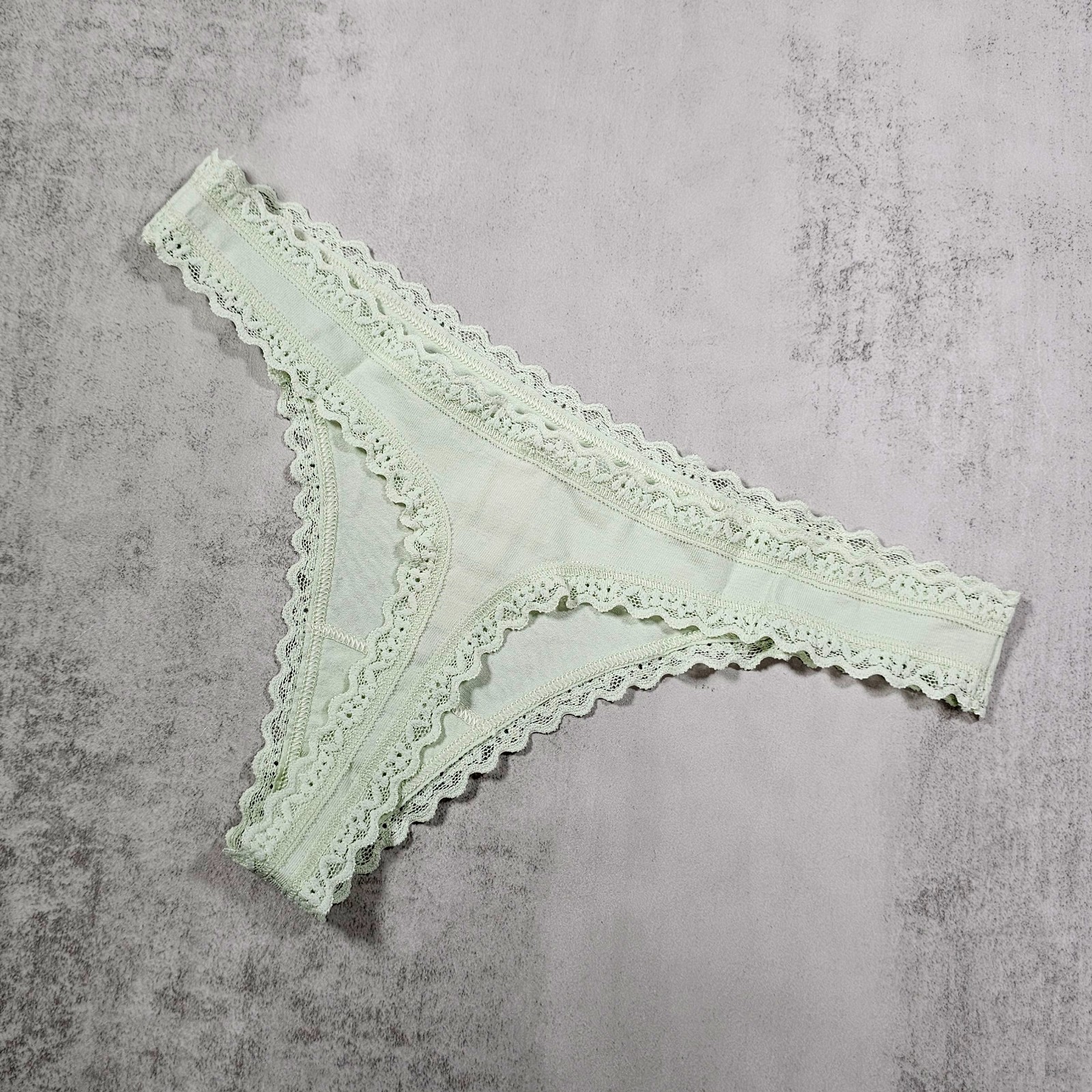 Victoria’s Secret Cotton Modal Thong with Lace Trim and Bunny Print, Mint Green