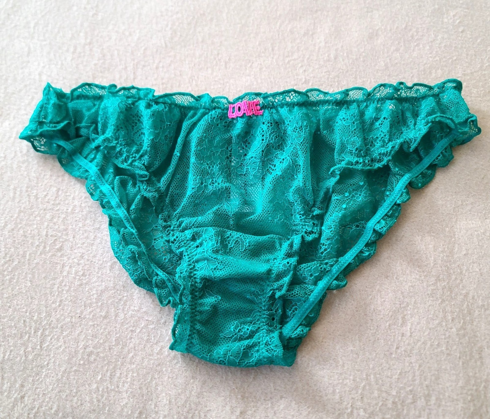 Anthropologie Love Stories Weekend Lola Lace Brief Panty Green Sz M Frilly NWOT