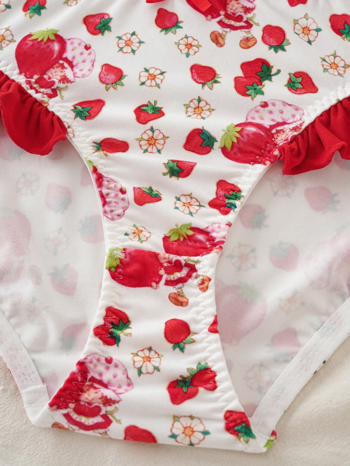 Strawberry Shortcake Kawaii Cute Sexy Y2K Red White Frilly Lace Brief Panty