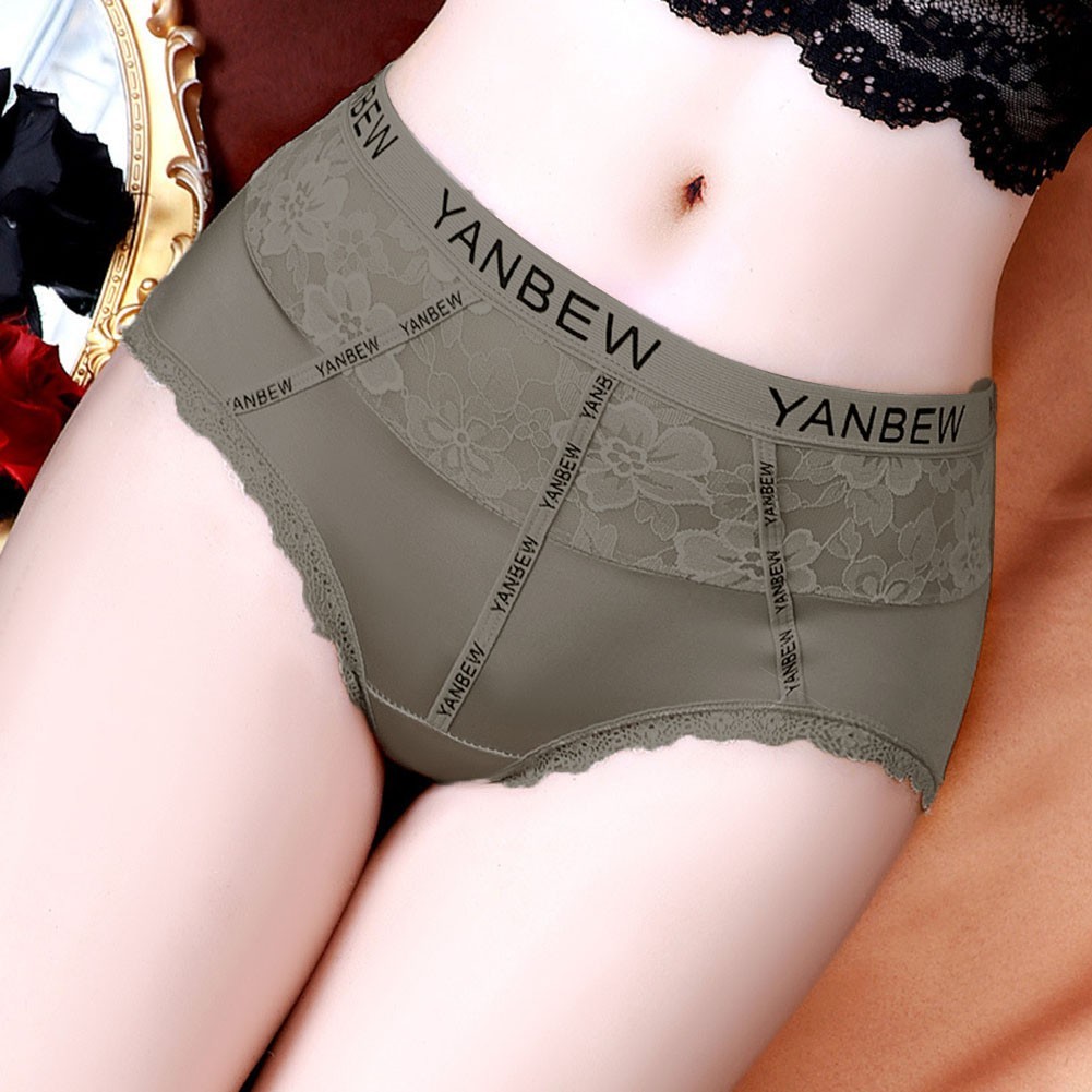 Breathable Panties Letters Printing Briefs Medium Stretch Medium Waist
