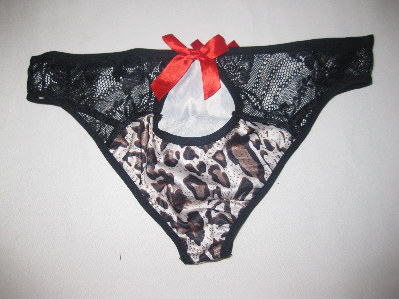 Shein leopard & lace w/bows & cutout back cheeky panties S nip kawaii 80s