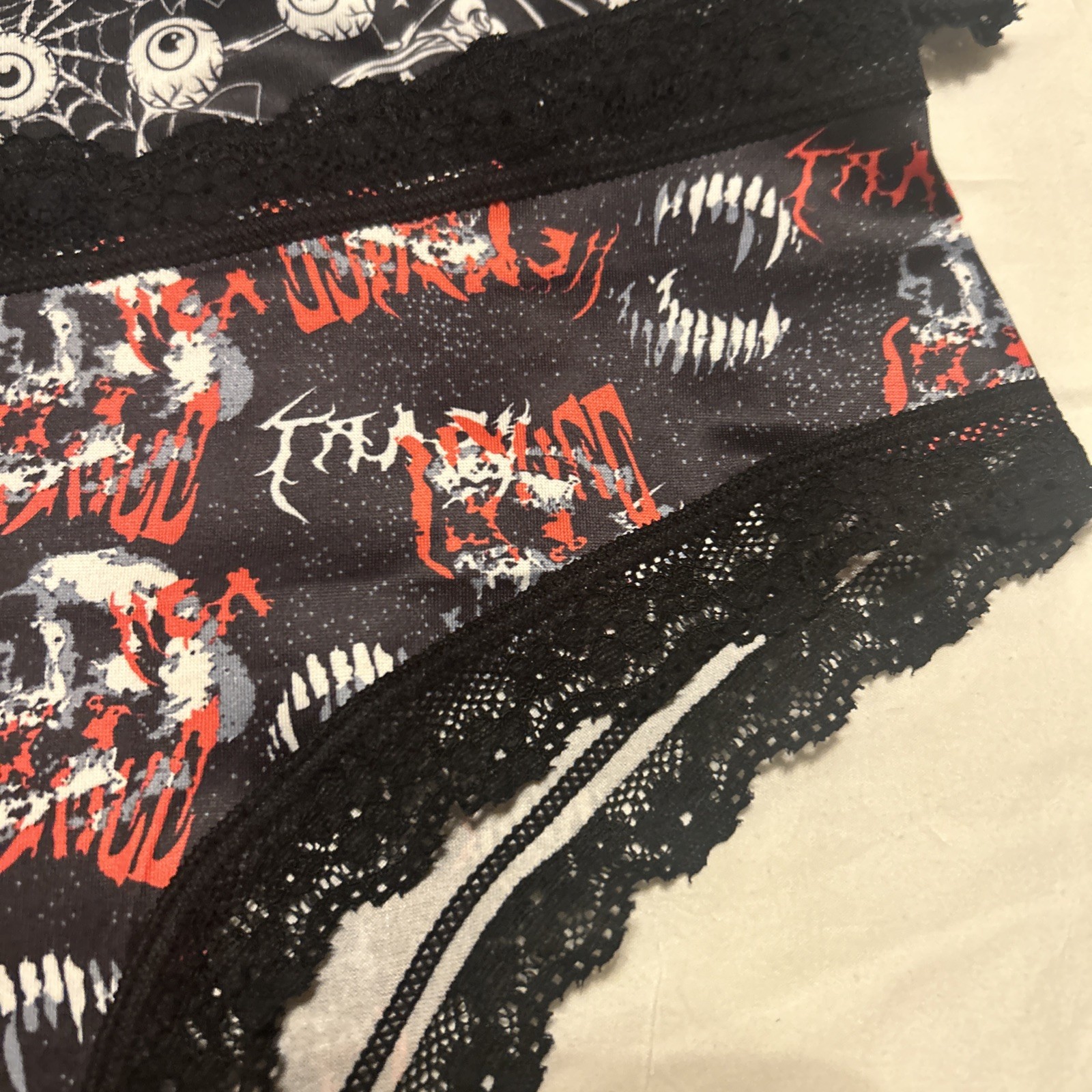 Morvia 3pk lace trim goth Emo panties S skulls Eyeballs Bones Moons Teeth New