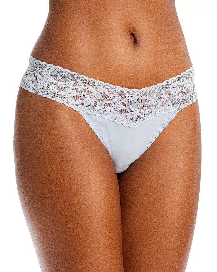 Hanky Panky L9512 Supima Cotton Original Rise Thong with Lace Trim One Size