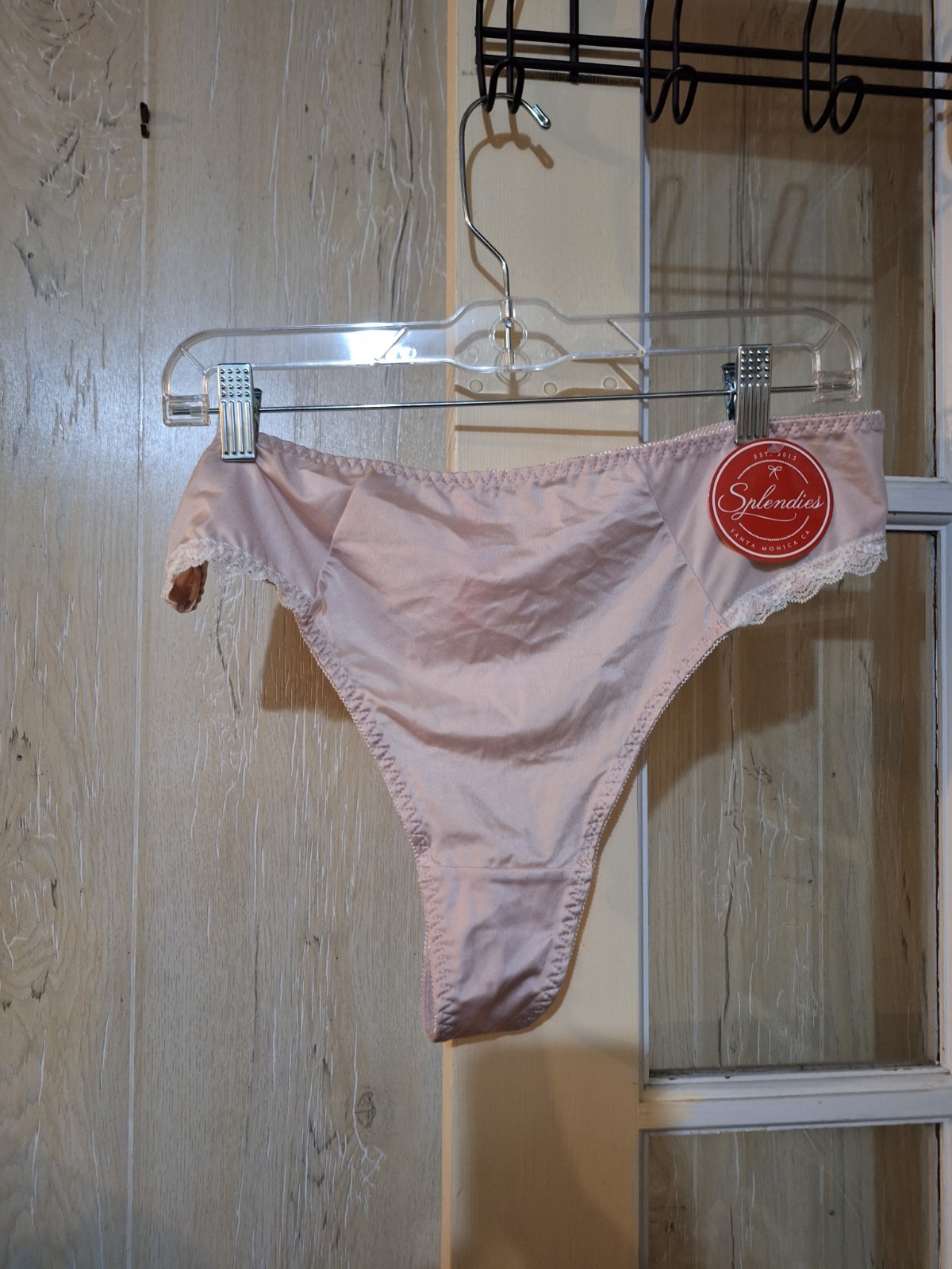 Splendies Panties Strappy Thong Plus Size 2X Lingerie Lace Trim NEW Pink