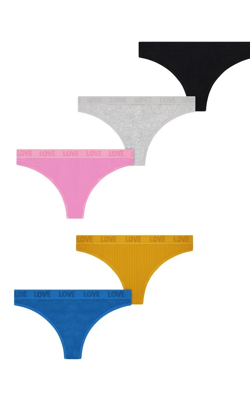 NO BOUNDARIES Women’s XXL (19) Stretch Ribbed Thong Underwear 5 PACK – NEW