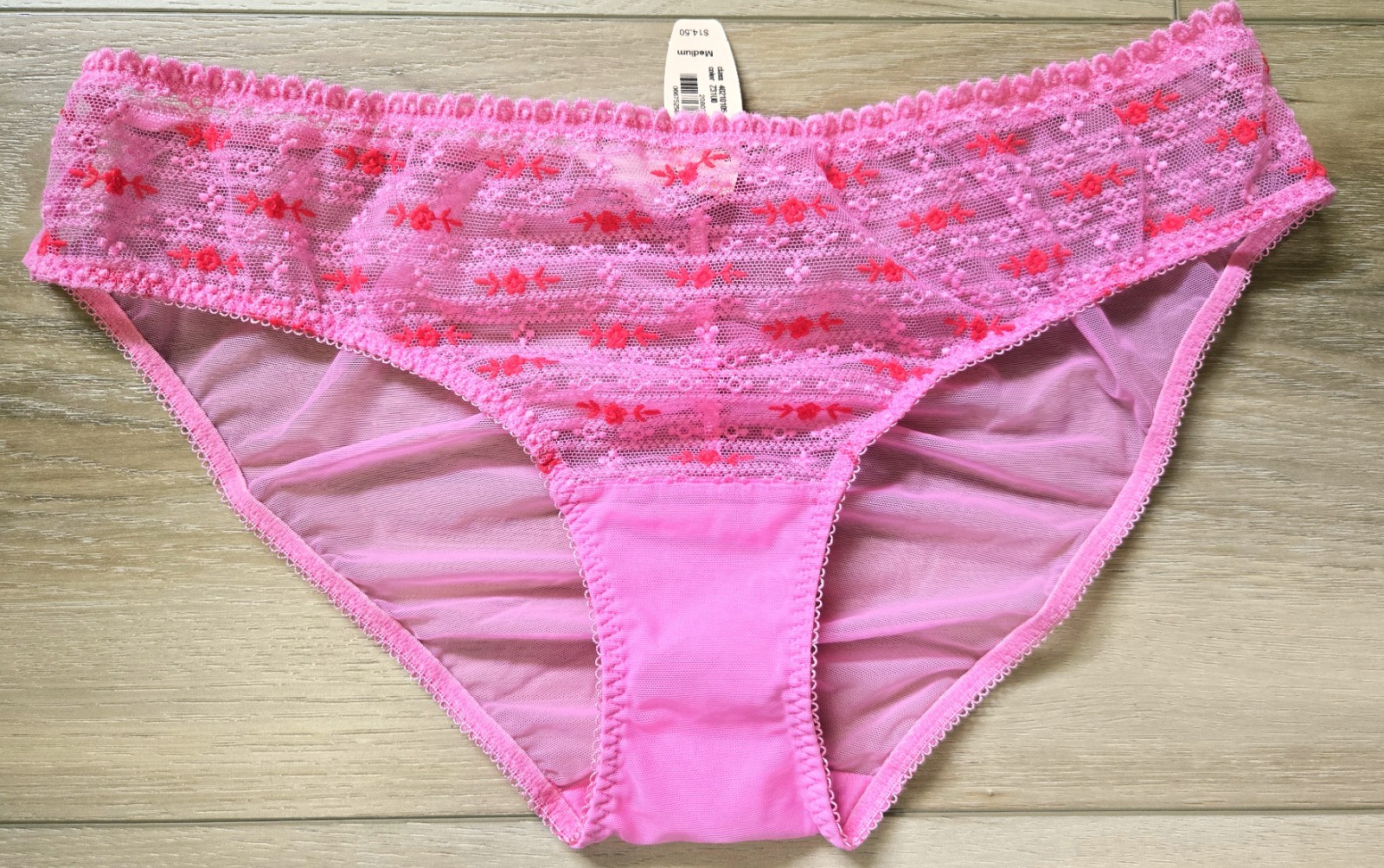 NWT Vintage Victoria’s Secret Pout Pink Sheer Mesh Low-Rise Bikini Panties Bow M