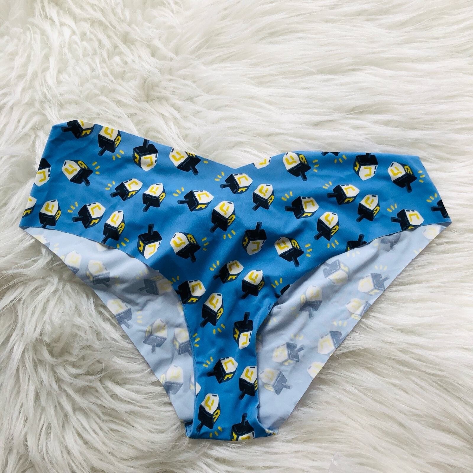 Aerie Blue Dreidel Hanukkah Print Cheeky Panties Laser Cut Seamless Womens Large