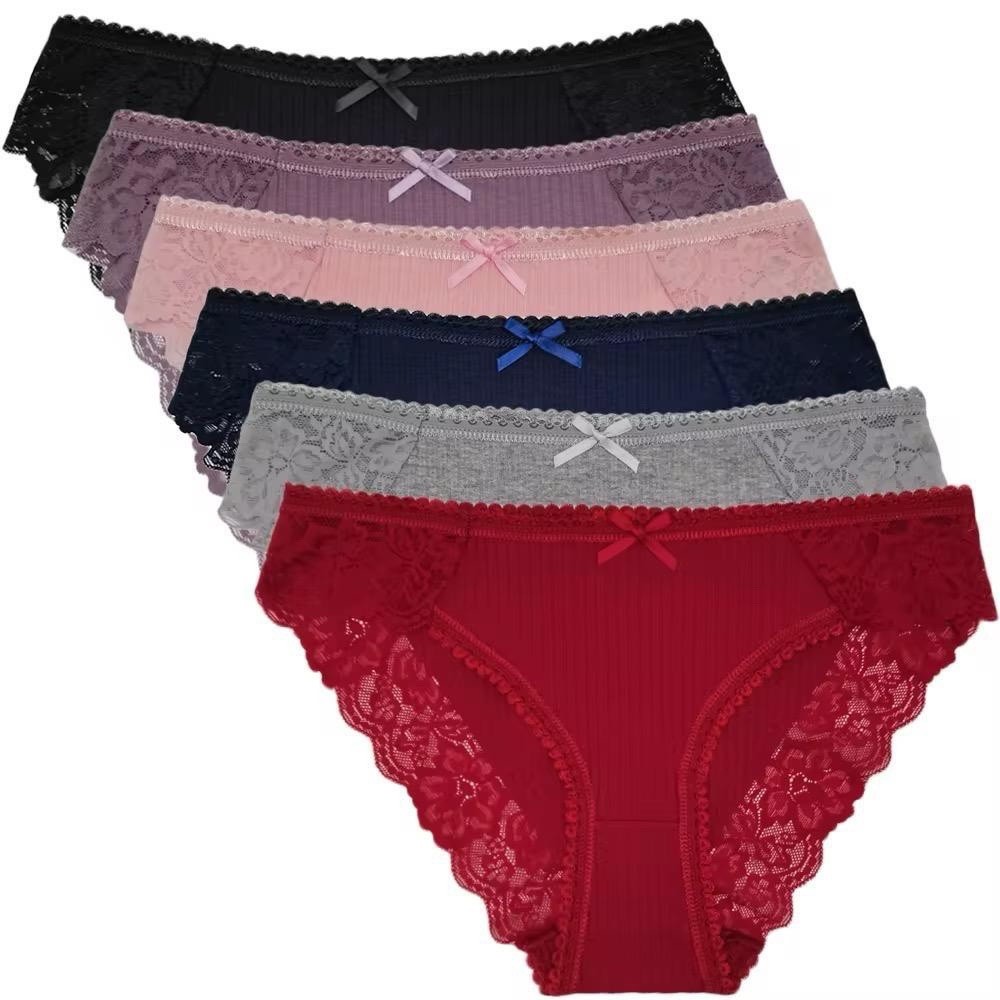 Women’s Love Logo Strap Thong/String Panties 6 Pack Multicolor Stretch M