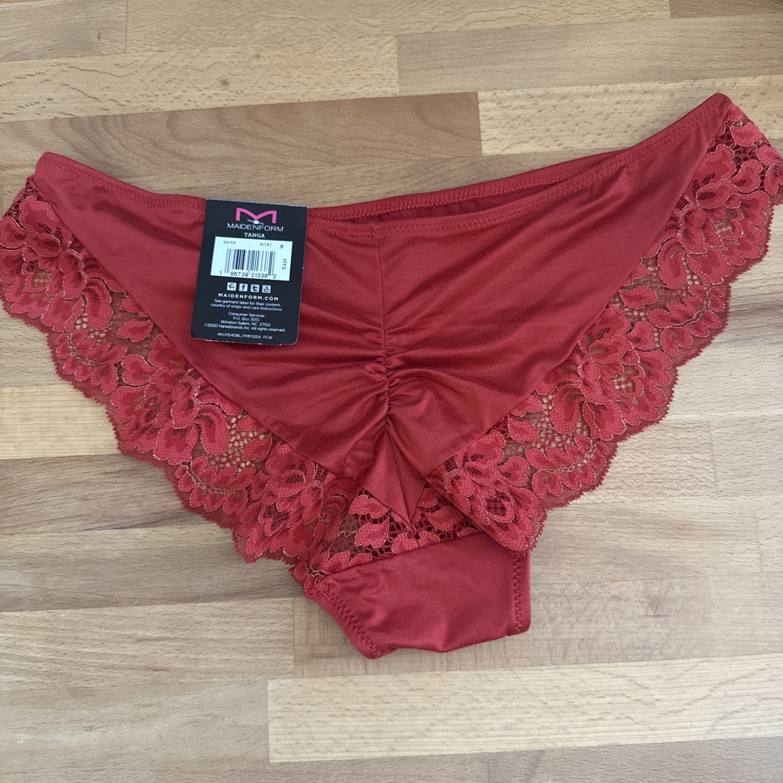 MAIDENFORM Comfort Devotion Red Rose Gold Lace Back Tanga Panty XL/9