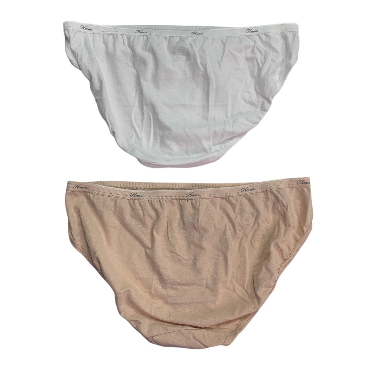 2 New Hanes Womens Size 9 White Tan 100% Cotton Underwear Briefs Panties