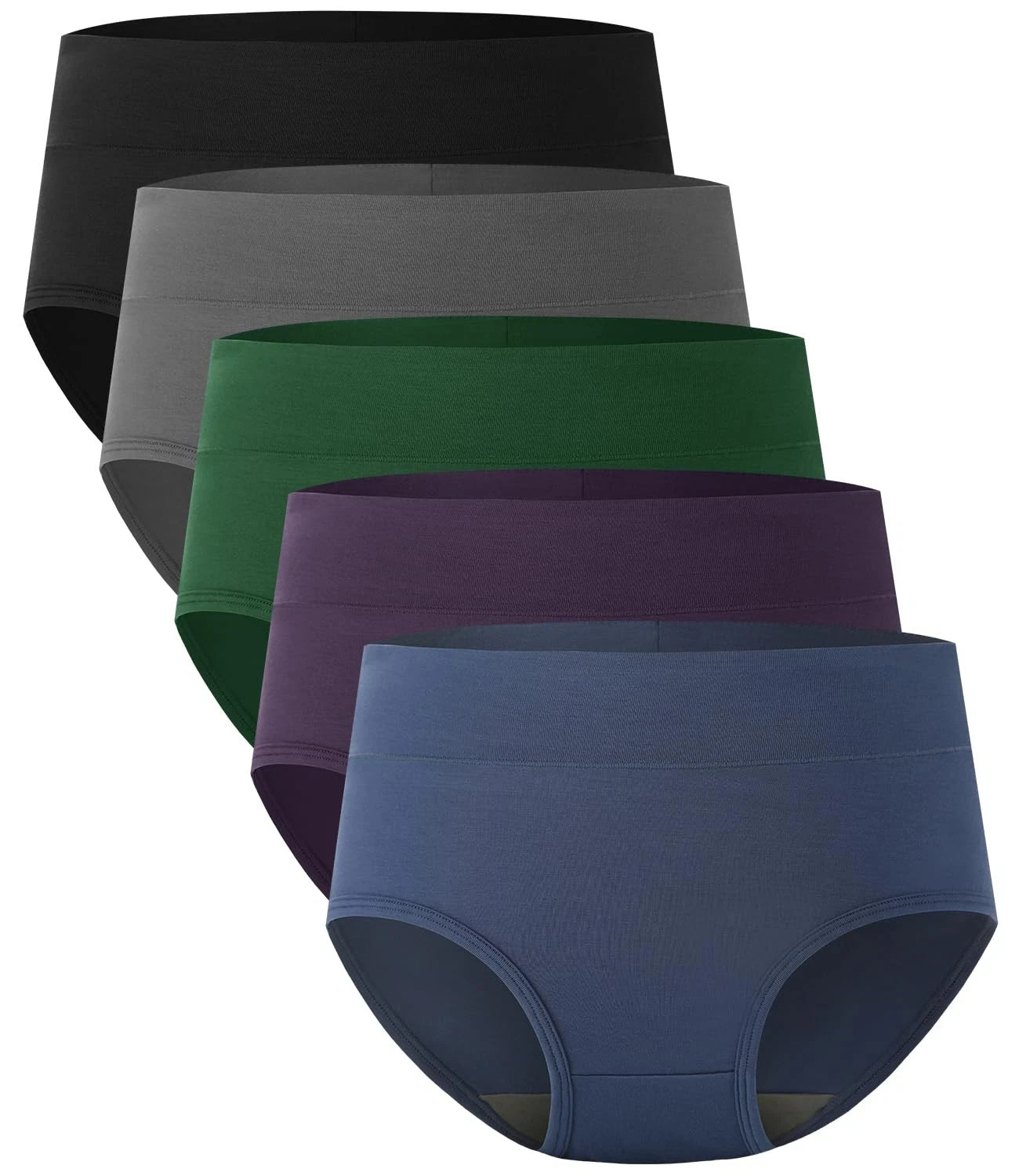 Bamboo High Waisted Briefs Full Coverage Panties 5-Pack Soft & Breathable