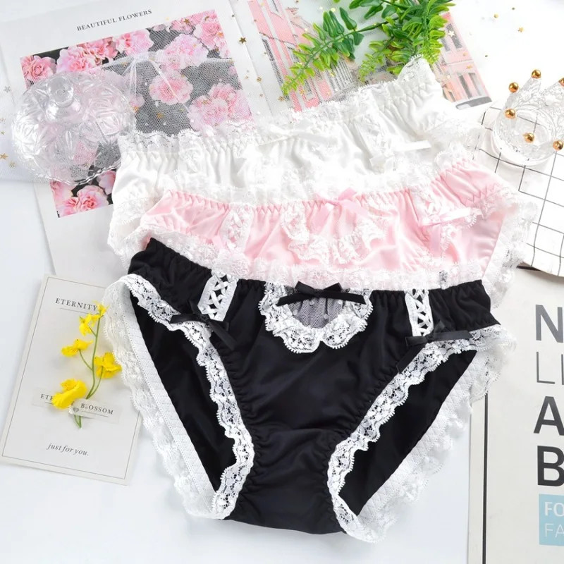 1pc Milk Silk Panties Low Waist Lace Cosplay Cartoon Style Cute Women Lingerie