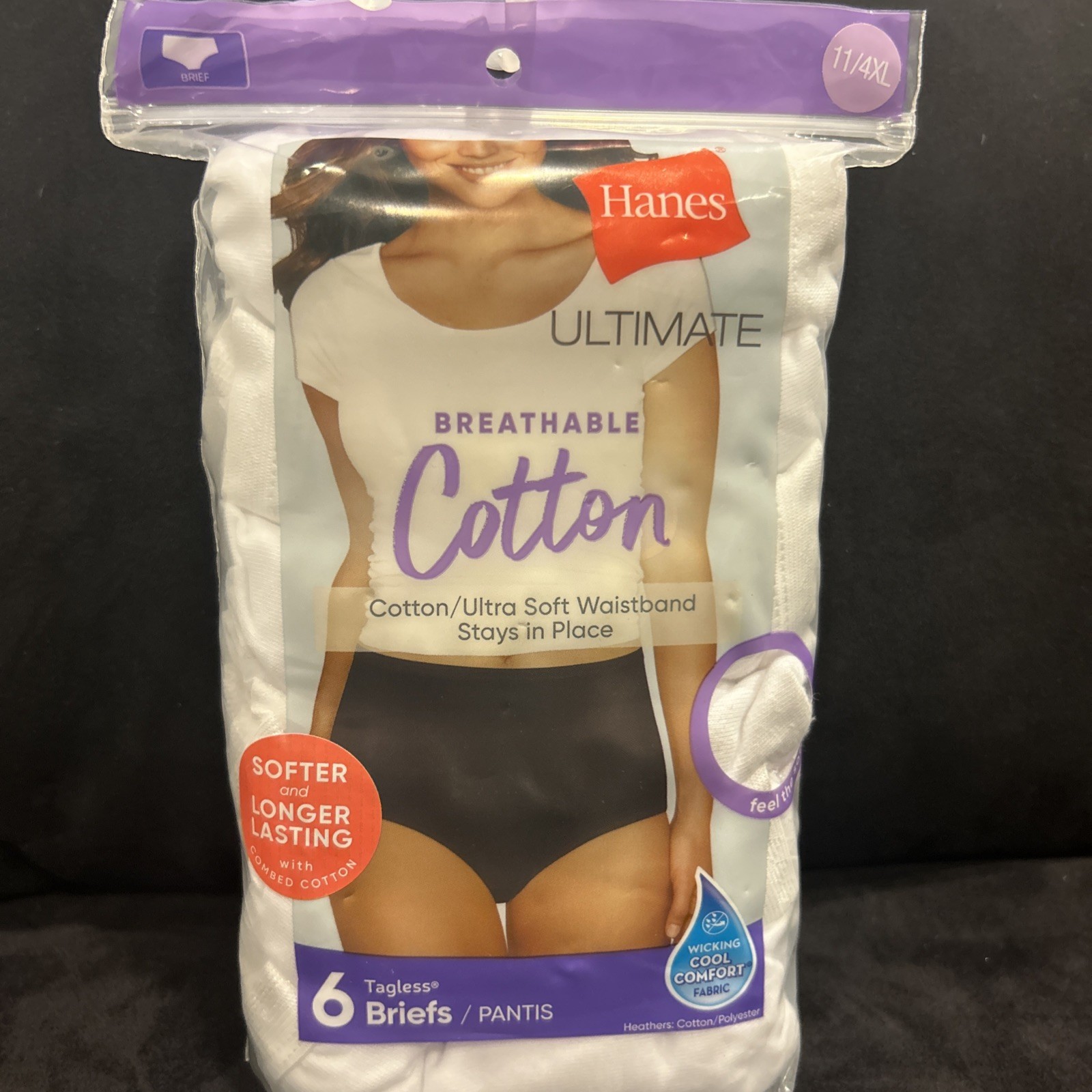 Hanes Underwear Womens 11 4XL Briefs White Breathable Cotton Tagless 6 Pairs