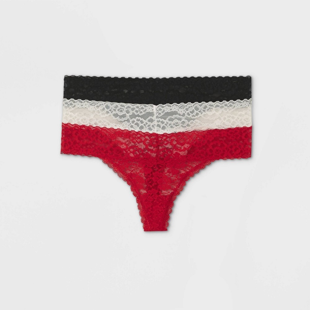 Women’s 3pk Lace Thong – Auden Black/White/Red S