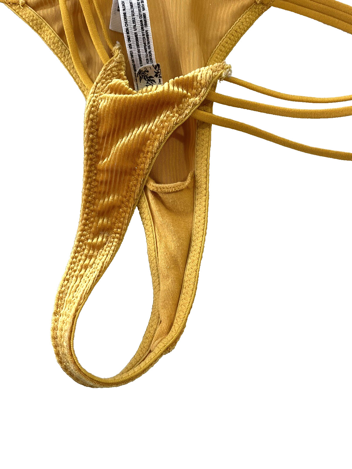 Anthropologie FREE PEOPLE Ribbed Golden Yellow THONG PANTY Large