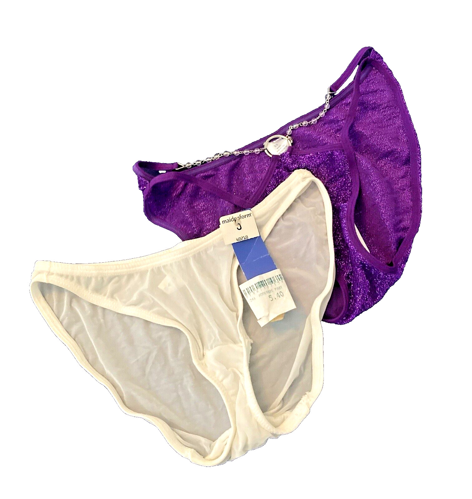 2 Bikini Panties sz S 5 Rene Rofe Sparkly Purple Maidenform Sheer White 40210