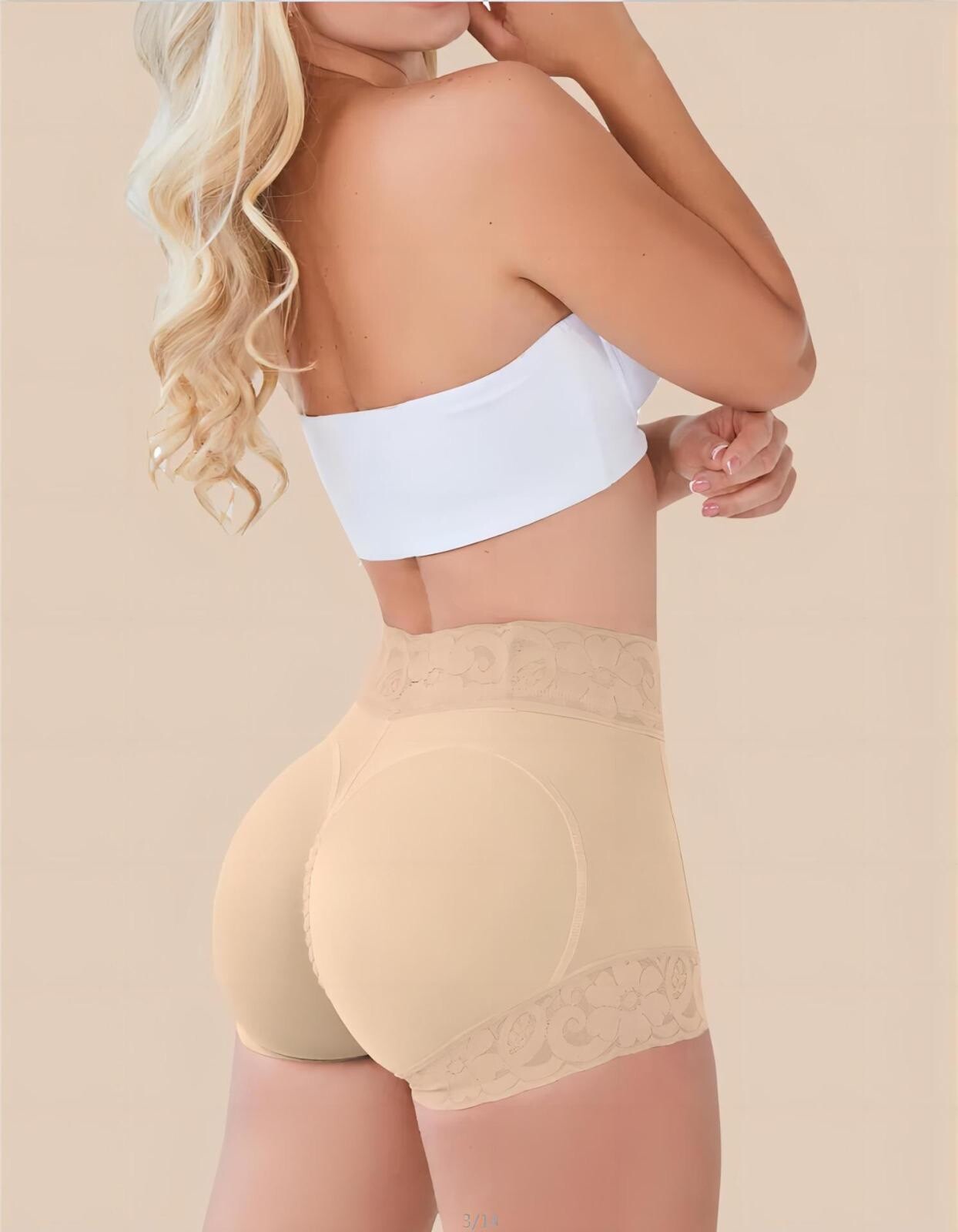 High Waist Lace Seamless Butt Lifting Padded Boyshort Shapewear for Women