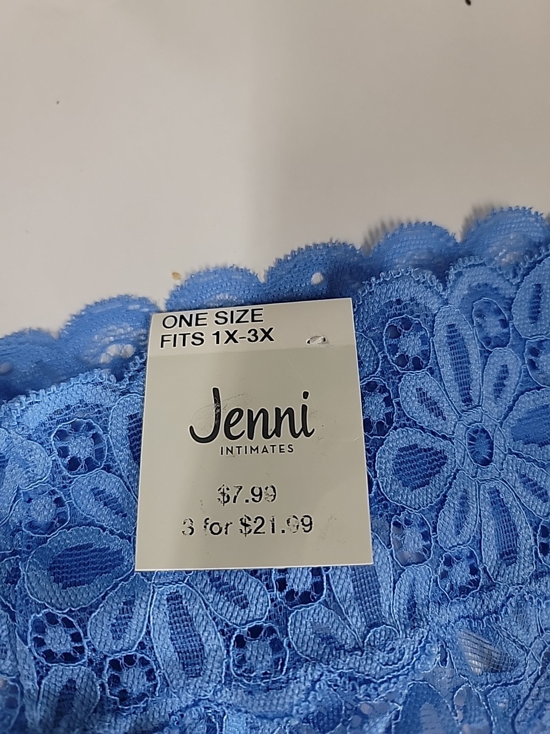 Jenni One Size Fits 1x-3x Marina Blue Lace Thong