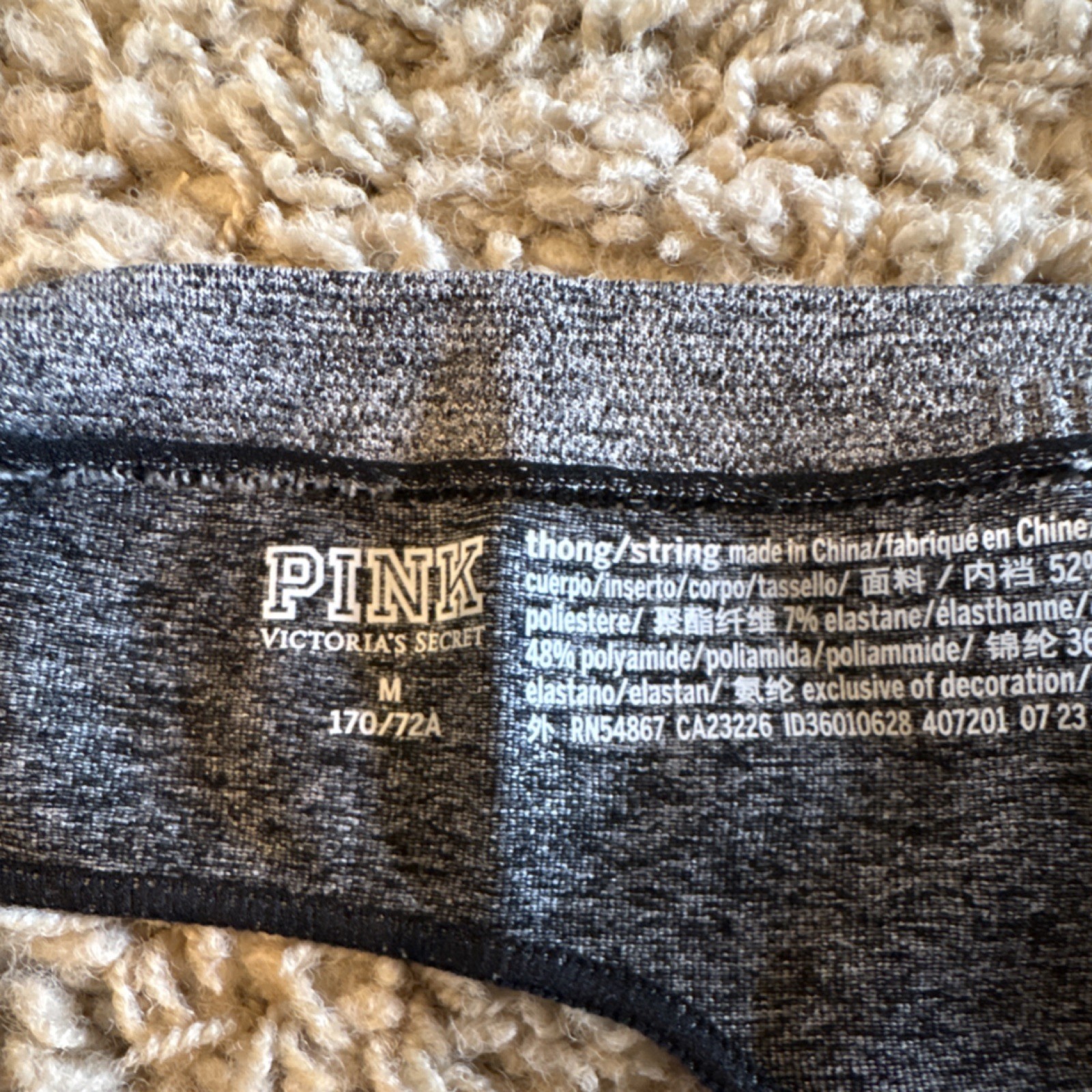 PINK Victoria’s Secret Gray & Black Thong Panties Medium Stretch Blended Fabric