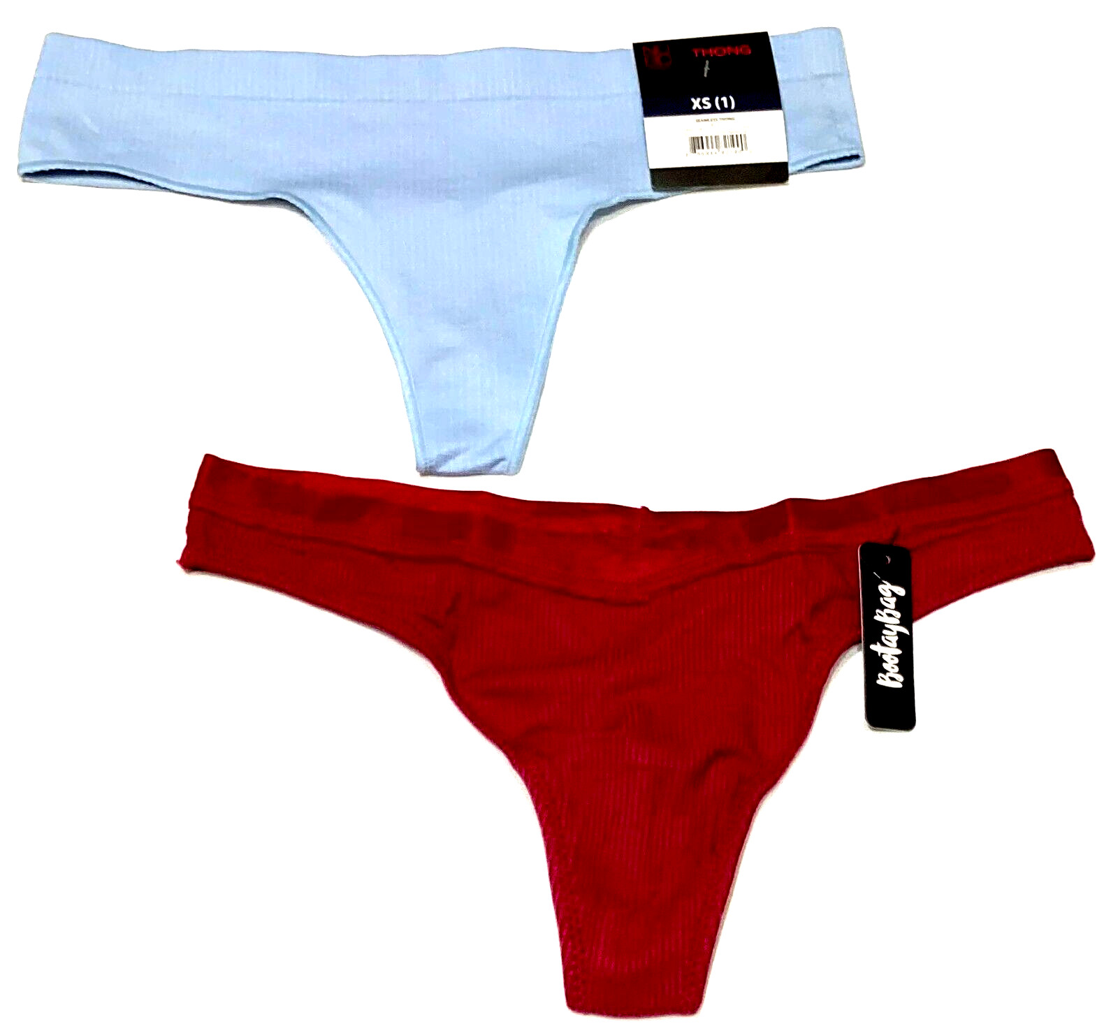 XS – NWT $12 Bootaybag and No Boundaries lot of 2 ribbed thong panties (a6)